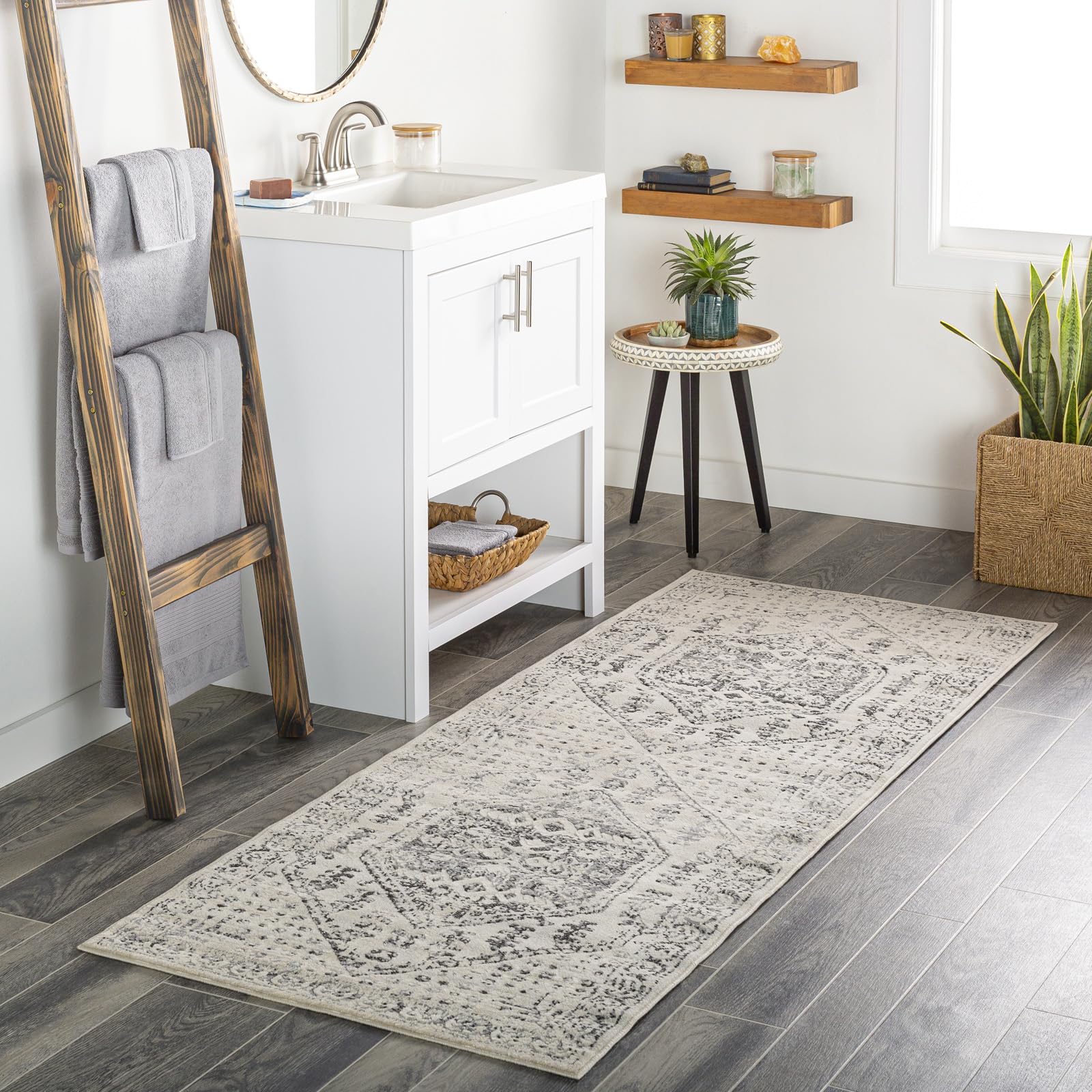 Livabliss City-Vintage Grey Beige Traditional Boho Living Dining Bedroom Rug 80 X 220 Cm Easy CareNon Shedding from B&Q