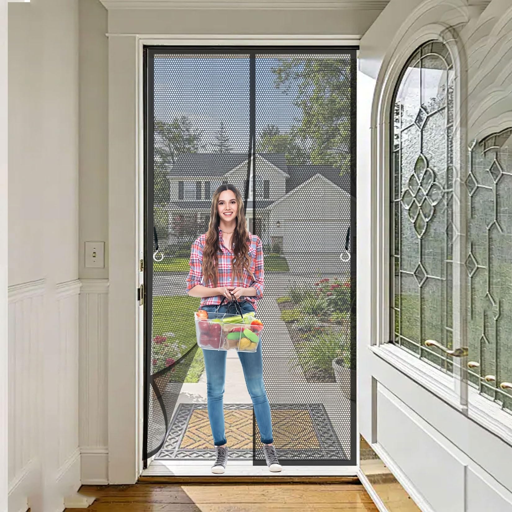 Liujyuan Black Magnetic Screen Door 117 X 220 Cm Full Frame Magic Tape, Powerful Magnets Fly Screens For Doors Without Drilling, Heavy Duty For Keeping Out Flies,