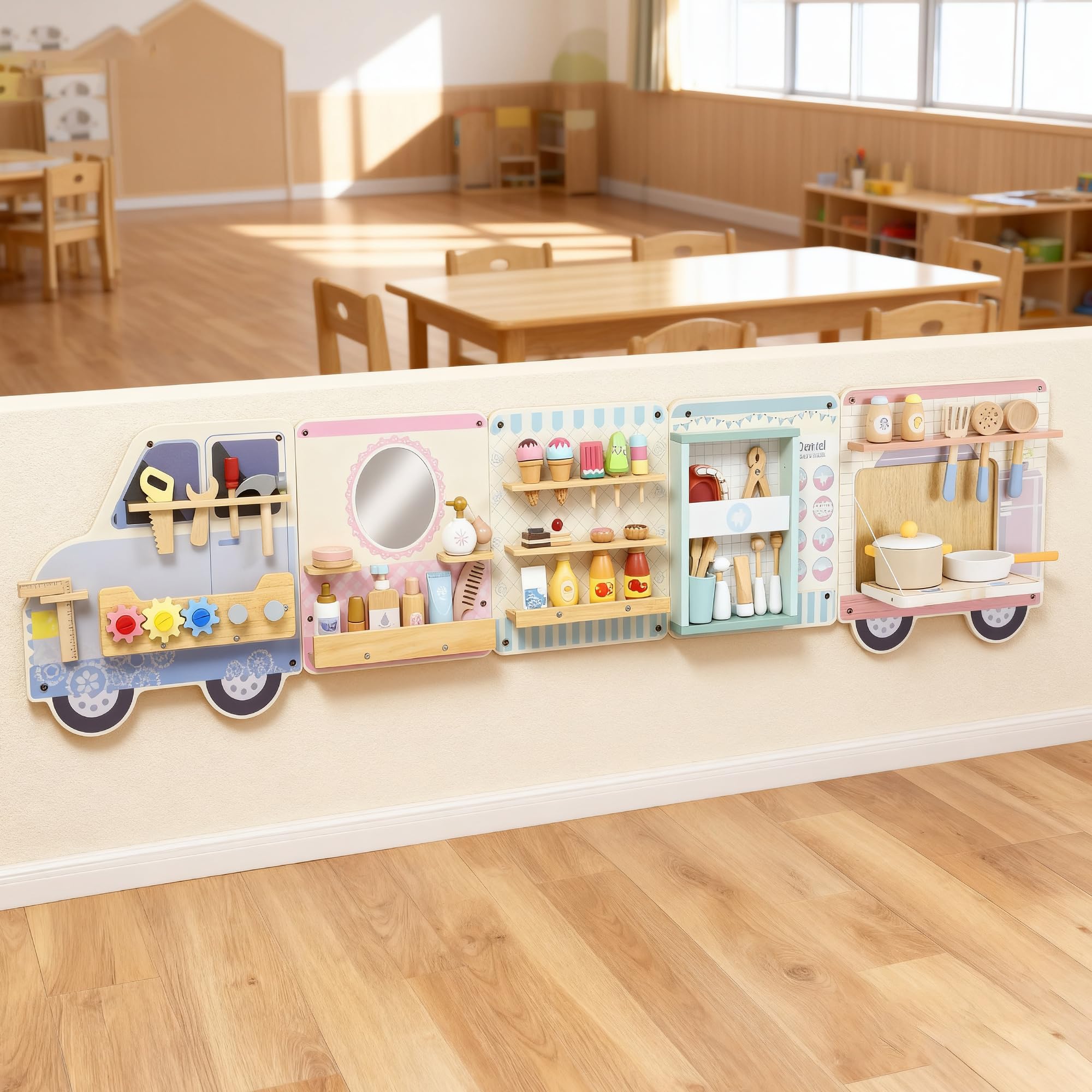 AIYAPLAY Montessori Aktivitätswand Busy Board im Truck-Design ab 3 Jahre | Sensorisches Spielzeug, Activity Board, Beschäftigungsbrett, Lernaktivitätszentrum, Wandspielzeug, Geschenk für Jungen