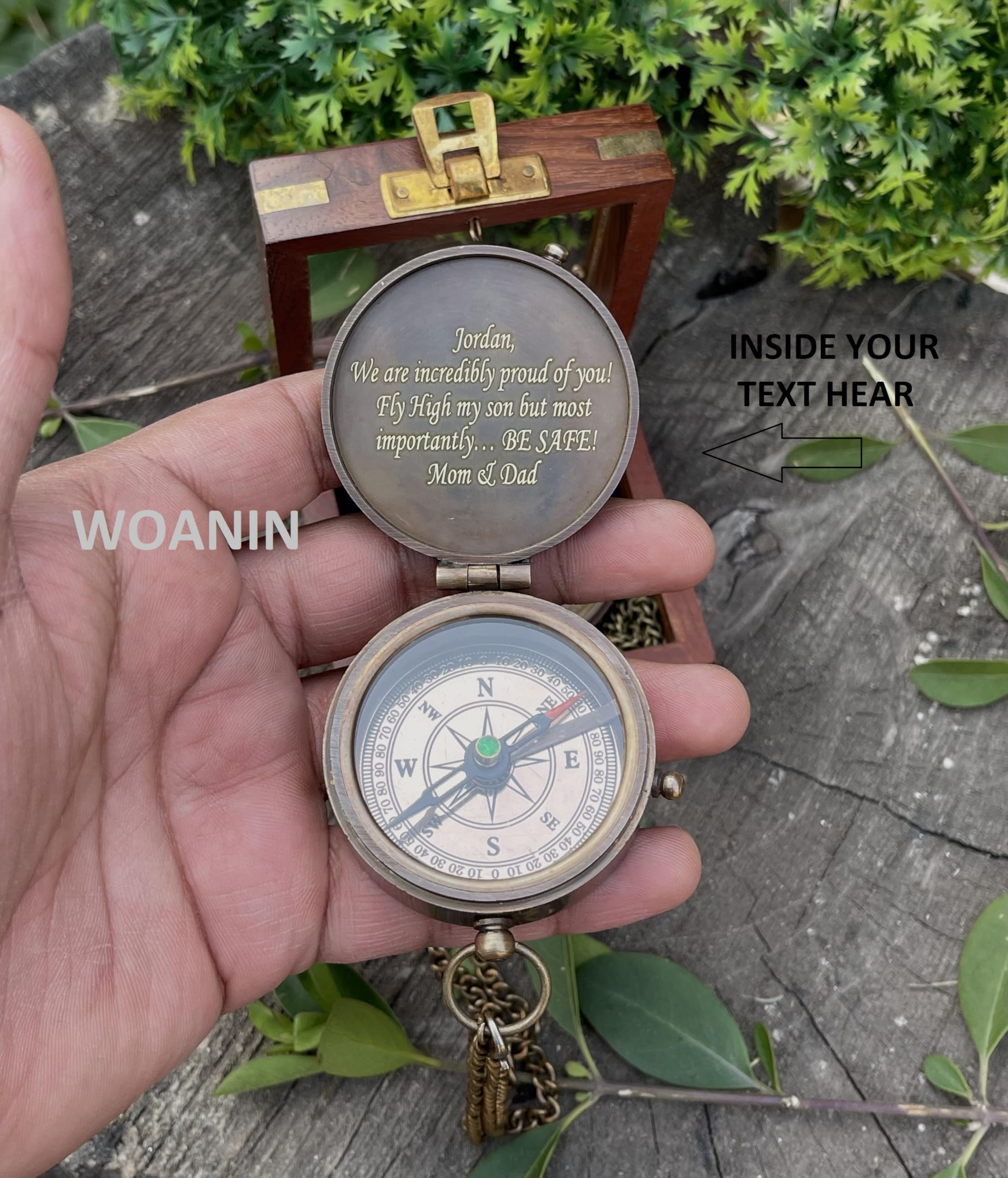 Bussola da scout per ragazzi e uomini, con incisione, con scatola in pelle, bussola da campeggio, idea regalo