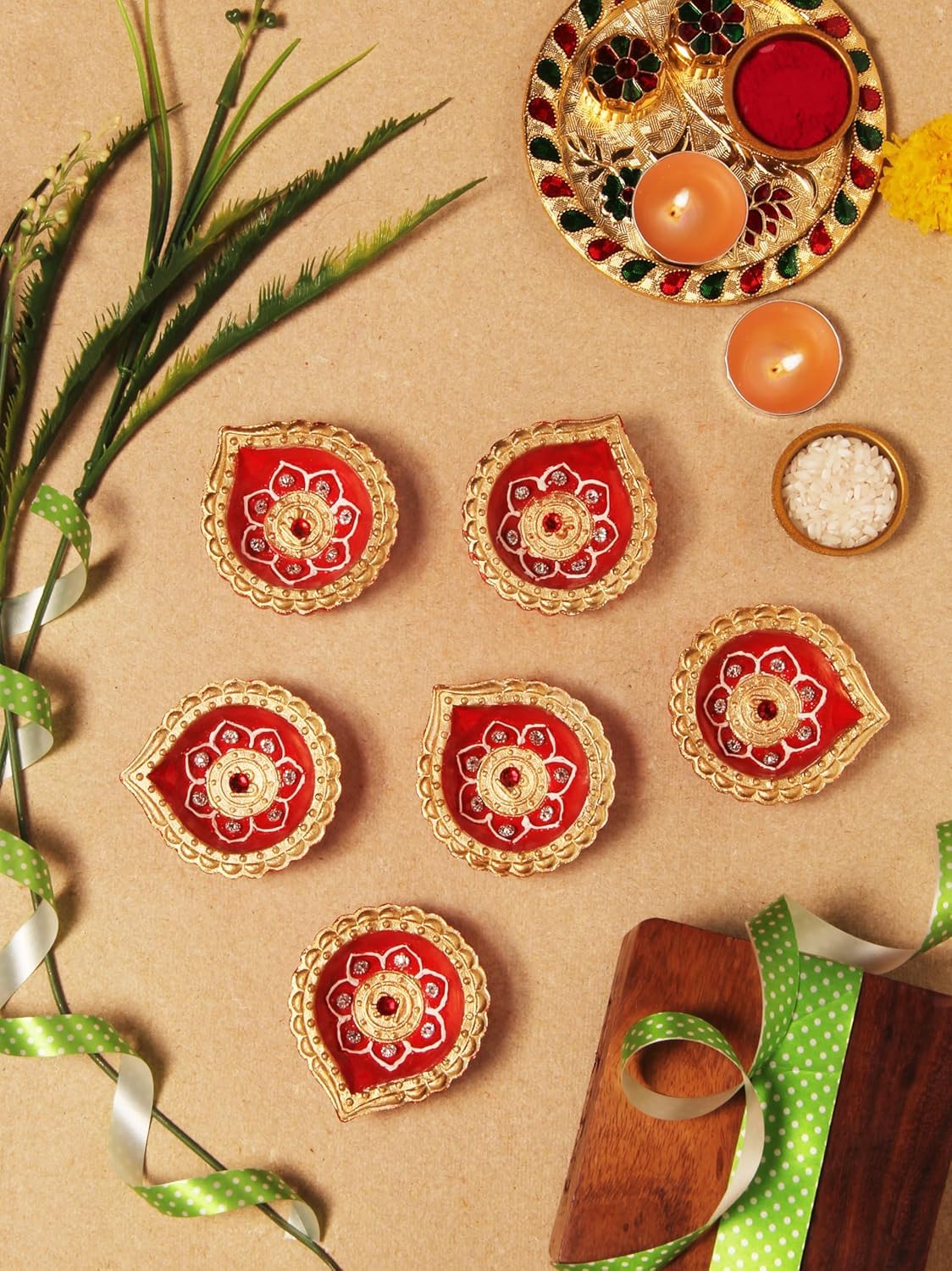 Handmade Terracoaat Set of 6 Red Clay Diya for Diwali/Navratri Decorations Oil Lamp Diwali Clay Diya Tea Light Holder Indian Decor Festival Gifts Puja Items