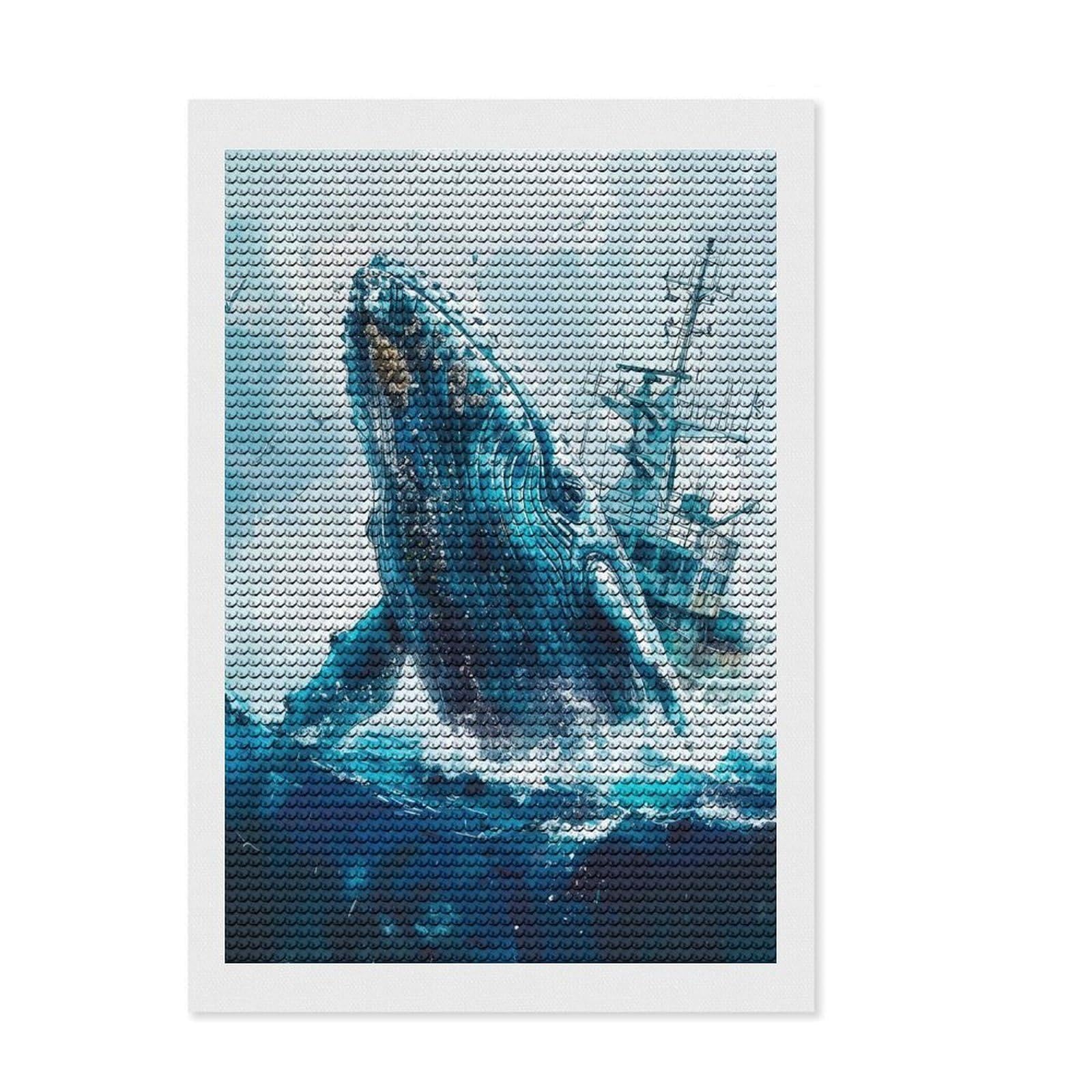 Junmoney Whale Breaching Ship Diamond Painting Kit 8"x12", Detailed Printed Canvas, with Tool Kit, Full Kit Included, Canvas Picture