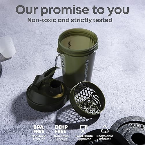 Miniatura 4 de Smartshake Lite - Paquete de 4 botellas mezcladoras de proteínas de 27.1 fl oz, tapa de rosca a prueba de fugas, sin BPA, unisex, gris niebla, verde