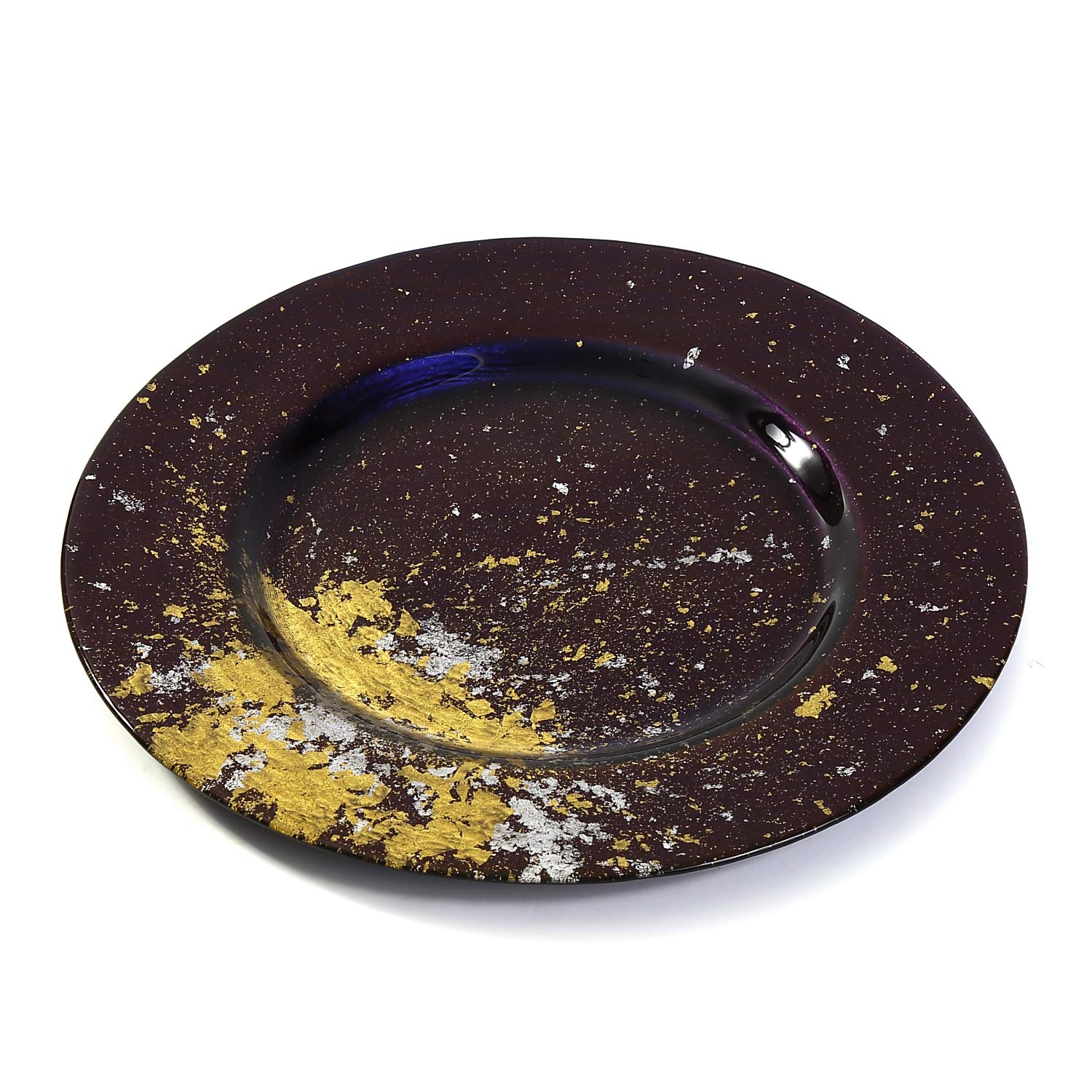 Syosaku Japanese Urushi Glass Dinner Plate Φ12.5-inch Majestic Blue with Gold Leaf, Dishwasher Safe, Dinner 12.5-inch (32cm) - Image 3