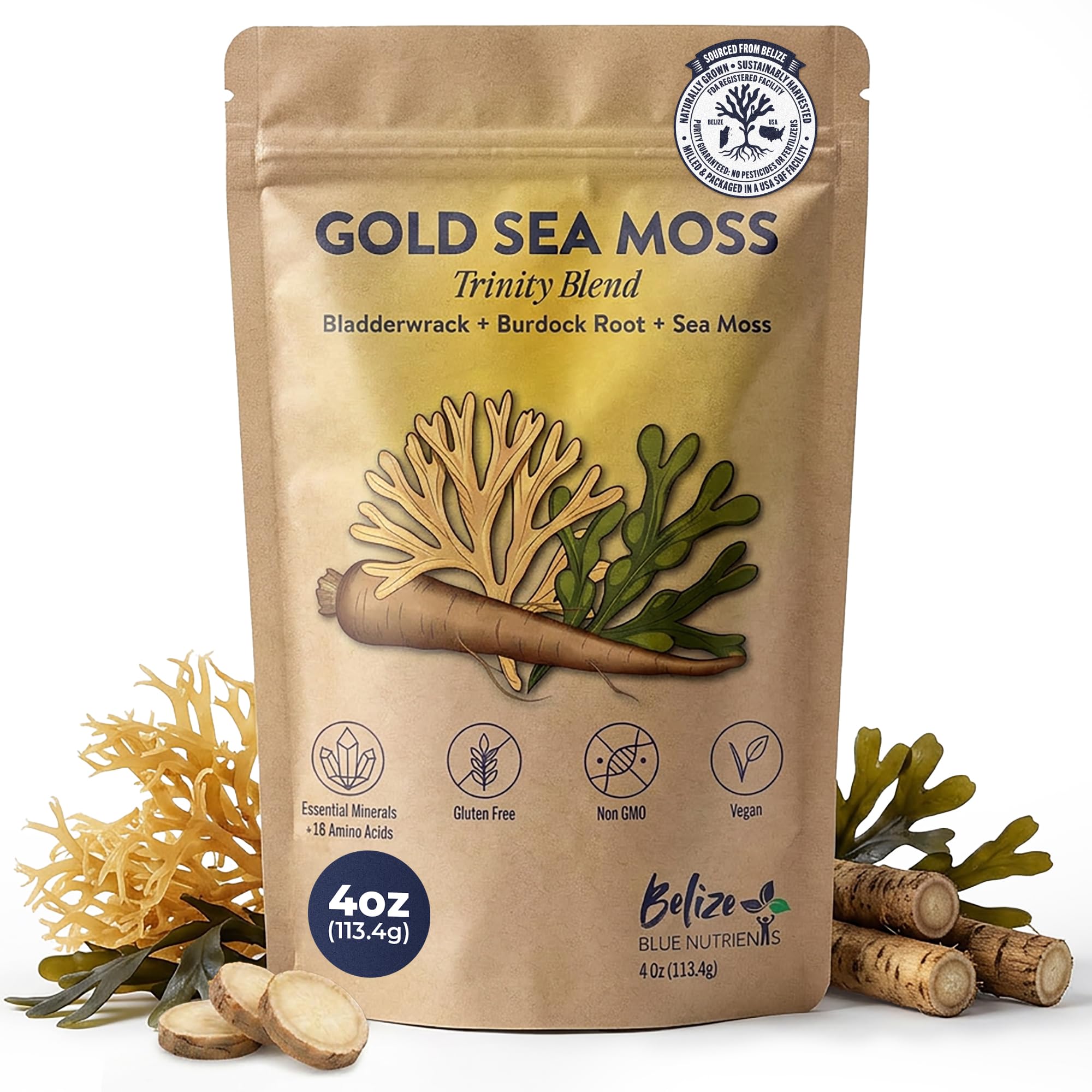 Trinity Blend - Sea Moss, Bladderwrack & Burdock Root - 4 Ounce