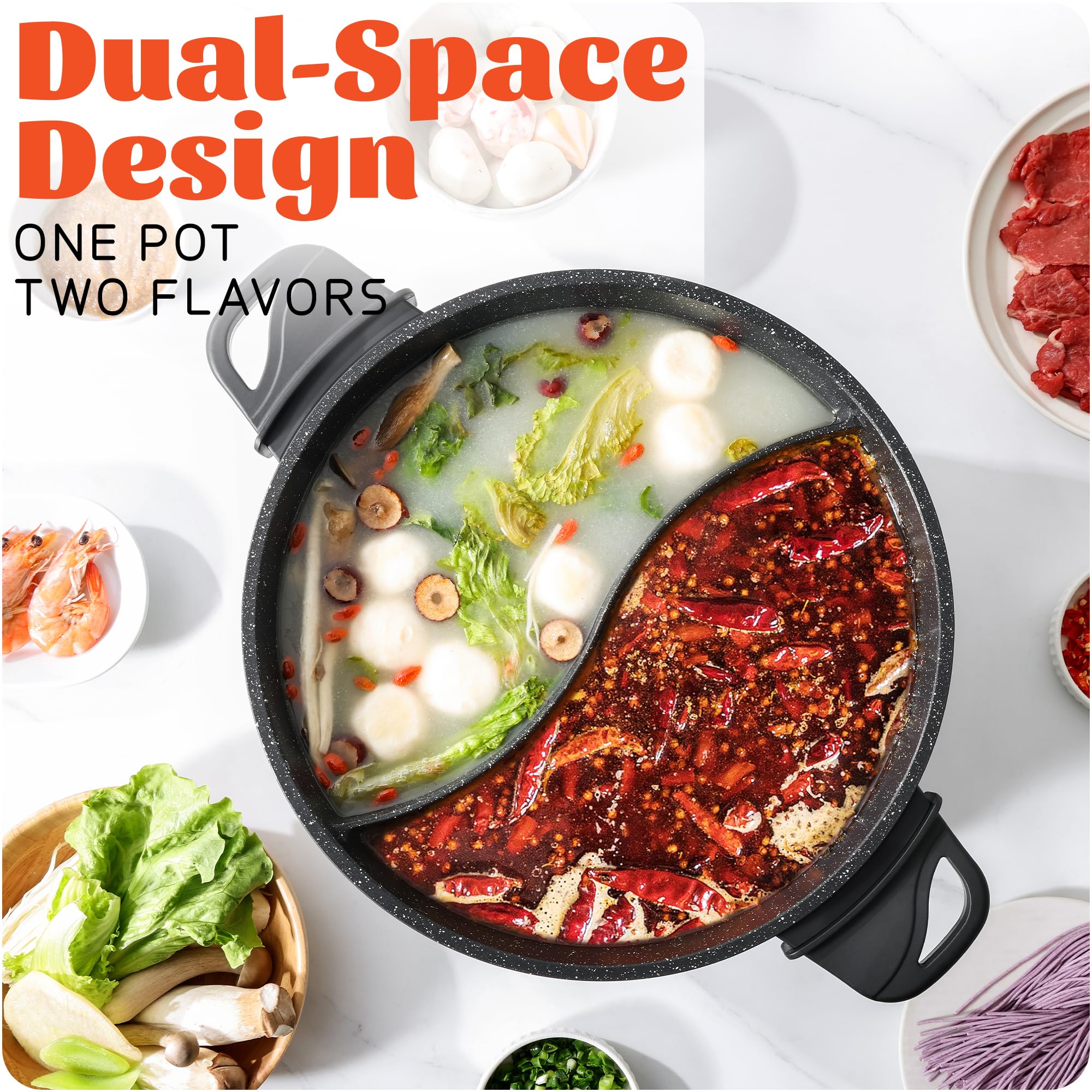 Olla eléctrica de 4L con divisor – Olla Shabu Shabu Shabu de doble sabor con función de olla de cocción lenta, 1500 W, ideal para comidas familiares y reuniones sociales, color negro 3