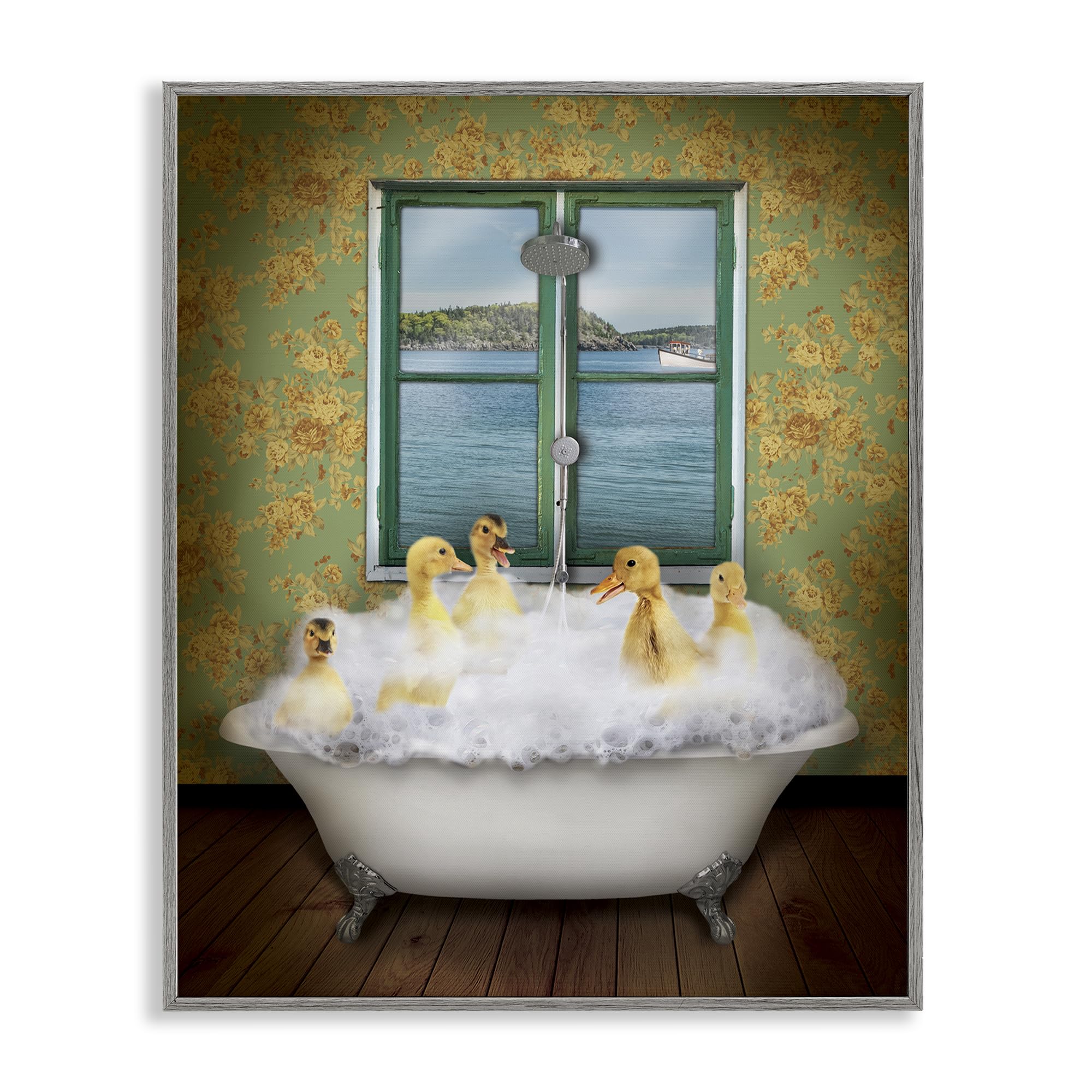 Ducks Bathing Tub Ocean View, 24 x 30 Inch Framed Giclée Print