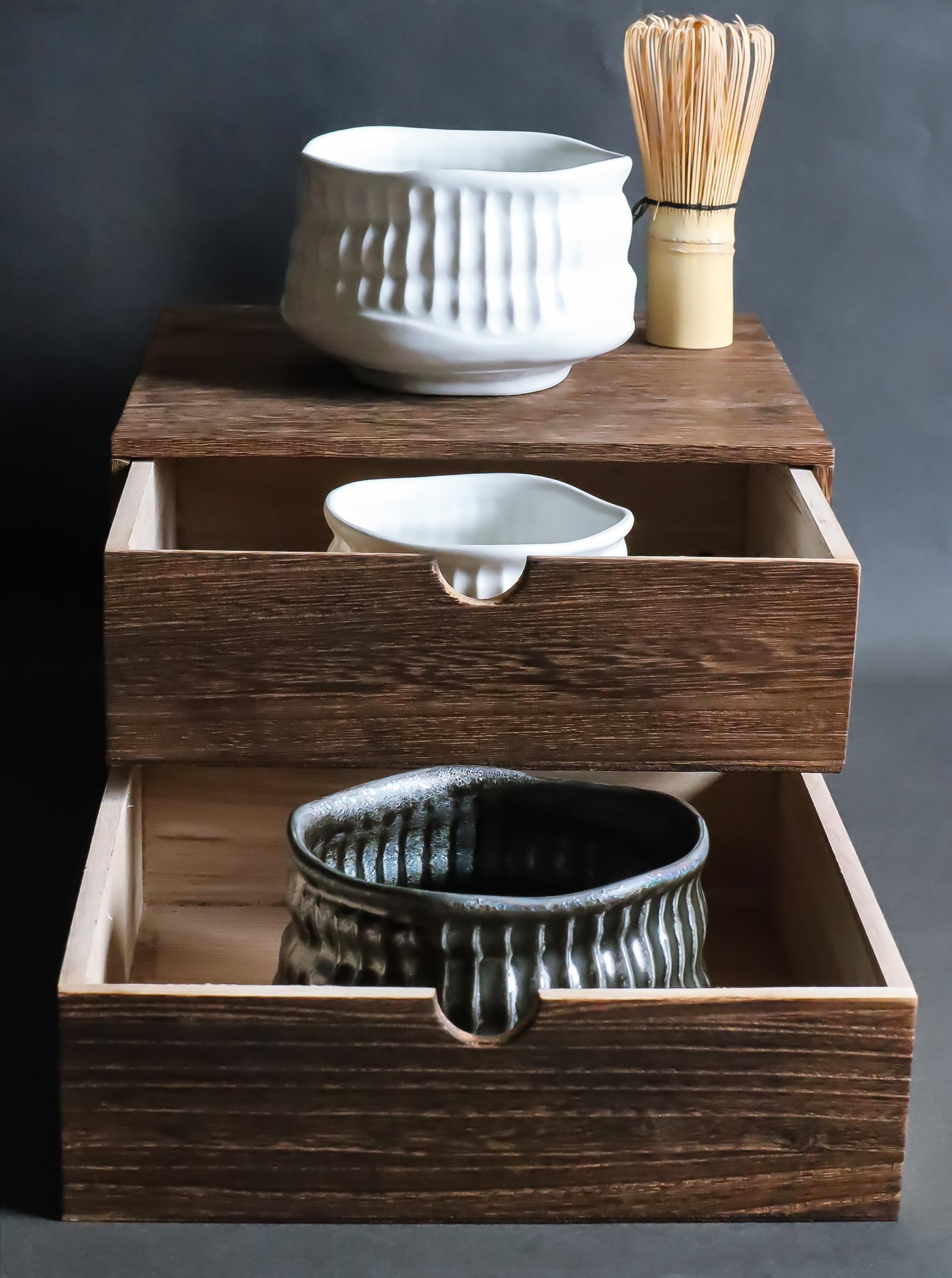AWASAKA MW88-B01K Japanese Tableware, Old Wood Carving White, Lightly Hime Matcha Tea, 3.3 x 3.3 inches (85 x 85 mm), 7.8 fl oz (200 cc)