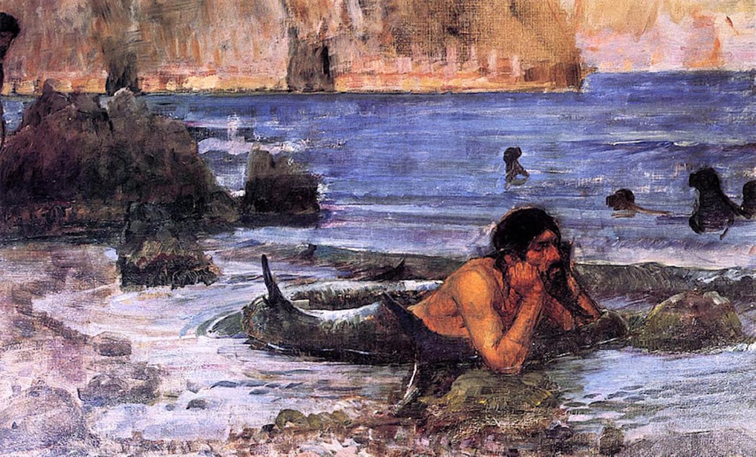 ARTXLXXBN Famous Painting Art Wall Decor Abstract Art Picture Sketch for the Merman by John William Waterhouse Animal Pictures for Home Decor 60x90cm
