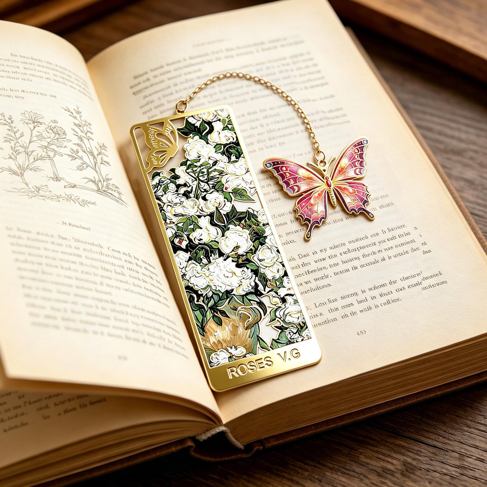Marque-page en alliage rose avec pendentif papillon et pompon de qualité supérieure dans une boîte cadeau, marque-pages élégants en métal pour femmes, hommes, enfants, amateurs de livres