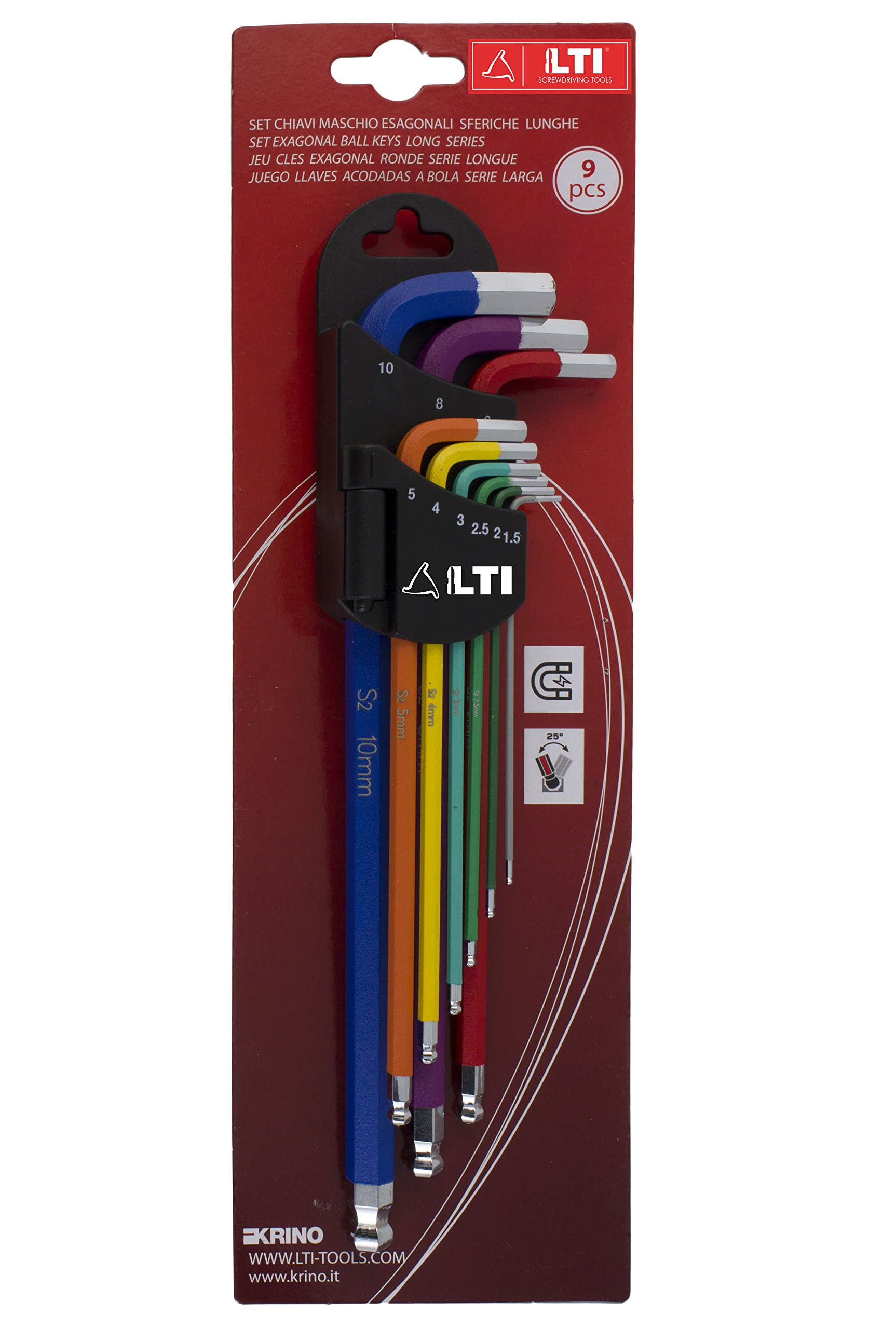 KRINO 65101014 Set Chiavi Piegate Colorate 1.5÷10 Magnetiche, Acciaio