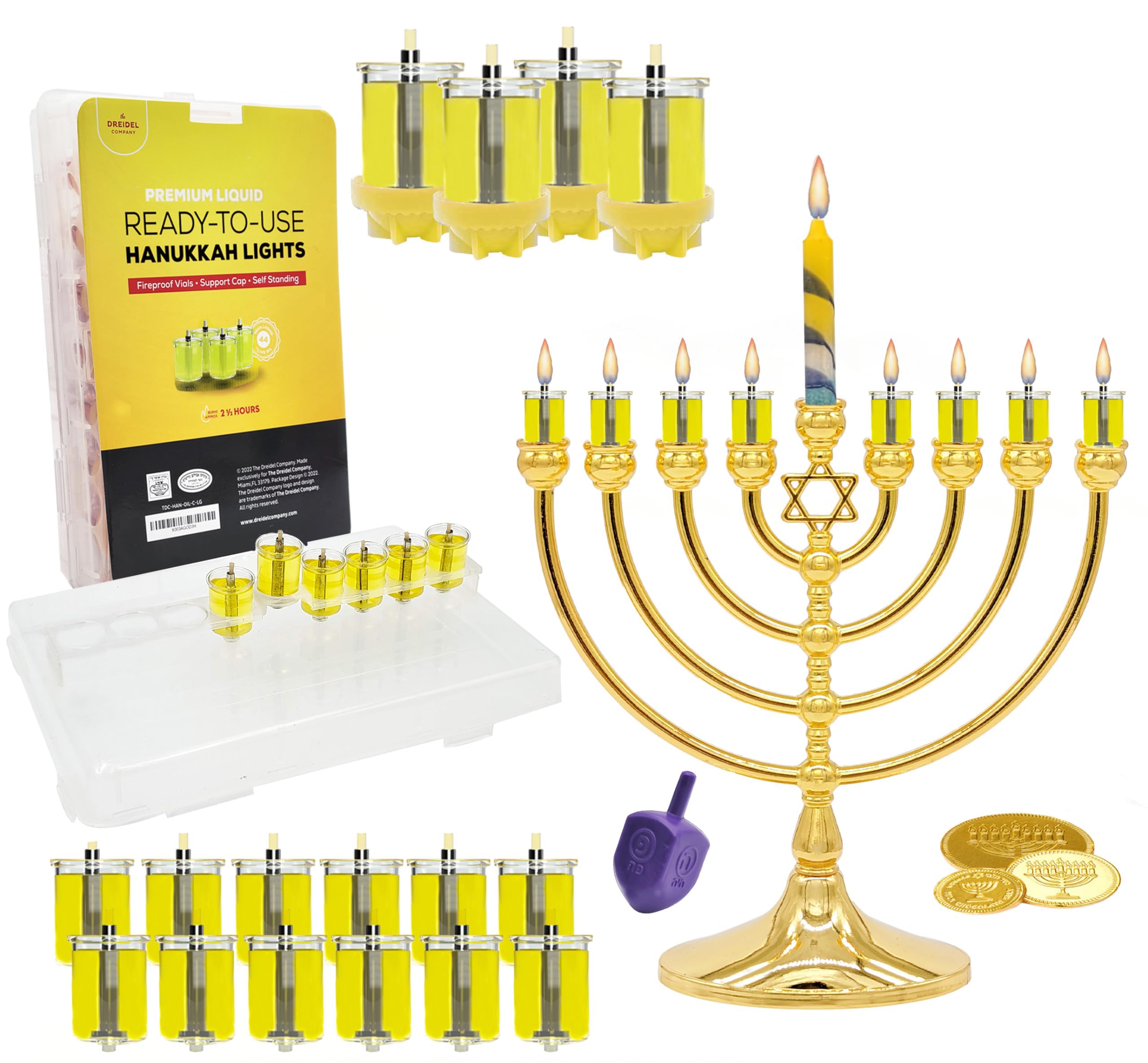 Hanukkah Pre-Filled Natural Olive Oil Glass Cup Candles, 2.5 Hours, 100 Percent Olive Oil Pre-Filled Ready to Use - 44 Cups for All 8 Nights of Hanukkah