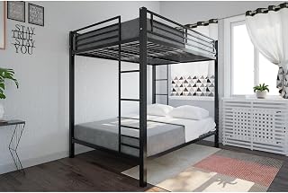 DHP Full Over Full Metal Bunk Bed Black - Space-Saving Sturdy Frame, Guard Rails, Integrated Ladder for Kids