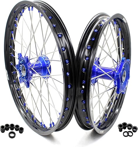 KKE Ruedas todoterreno de fundición MX 2119 compatibles con YAMAHA YZ125 YZ250 YZ250F YZ450F 2003-2022 azul pezón