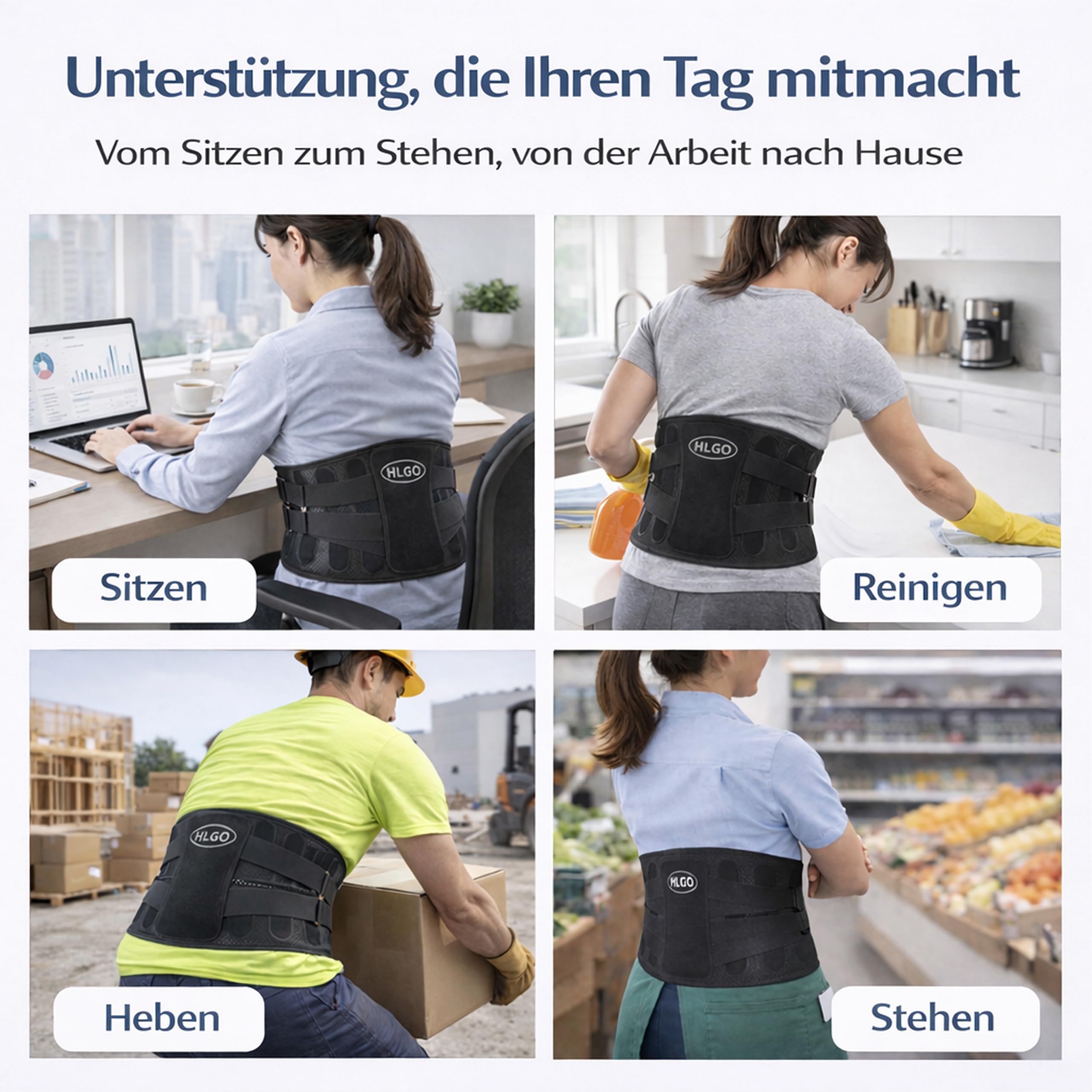 HLGO Ceinture Lombaire avec Supports Métalliques Solides, Ceinture de Soutien Dorsal avec Coussin 3D, pour Soulager les Douleurs Lombaires, Confortable, Respirante, pour Homme et Femme (Taille S)