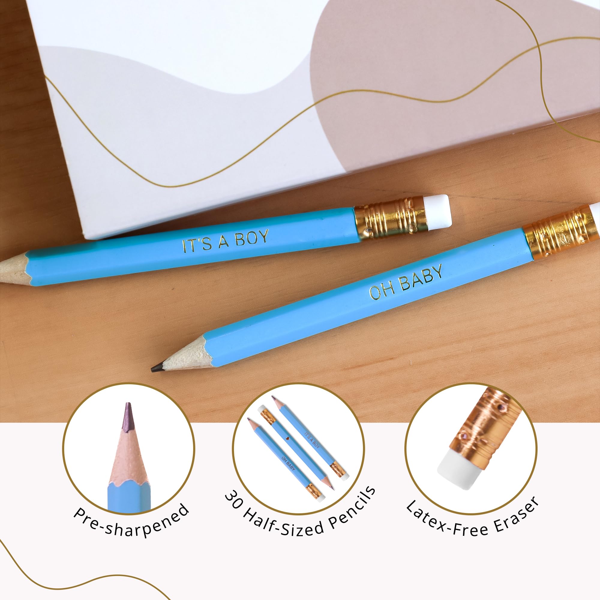 Markt Mini Baby Shower Pencils - 30 Pre-Sharpened Greenery Theme Pencils With Cute Designs