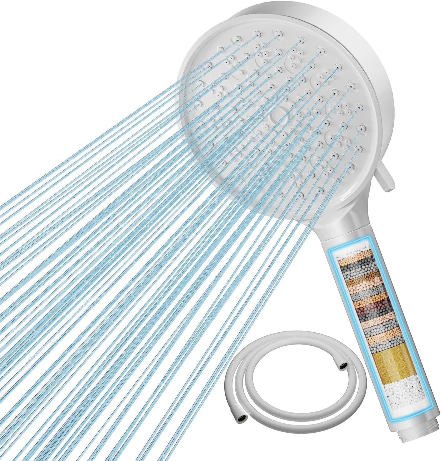 Cobbe Hard Water Filter Shower Head and Hose with 20 Stage Filter, 6 Spray Jet Modes High Pressure Bathroom Shower Head, Large Powerful Handheld Showerhead for Residual Chlorine Remove, White