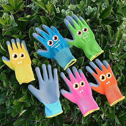Miniatura 6 de 12 pares de guantes de jardín para niños, guantes de jardinería para niños, guantes de trabajo con revestimiento de goma para niños pequeños y niñas