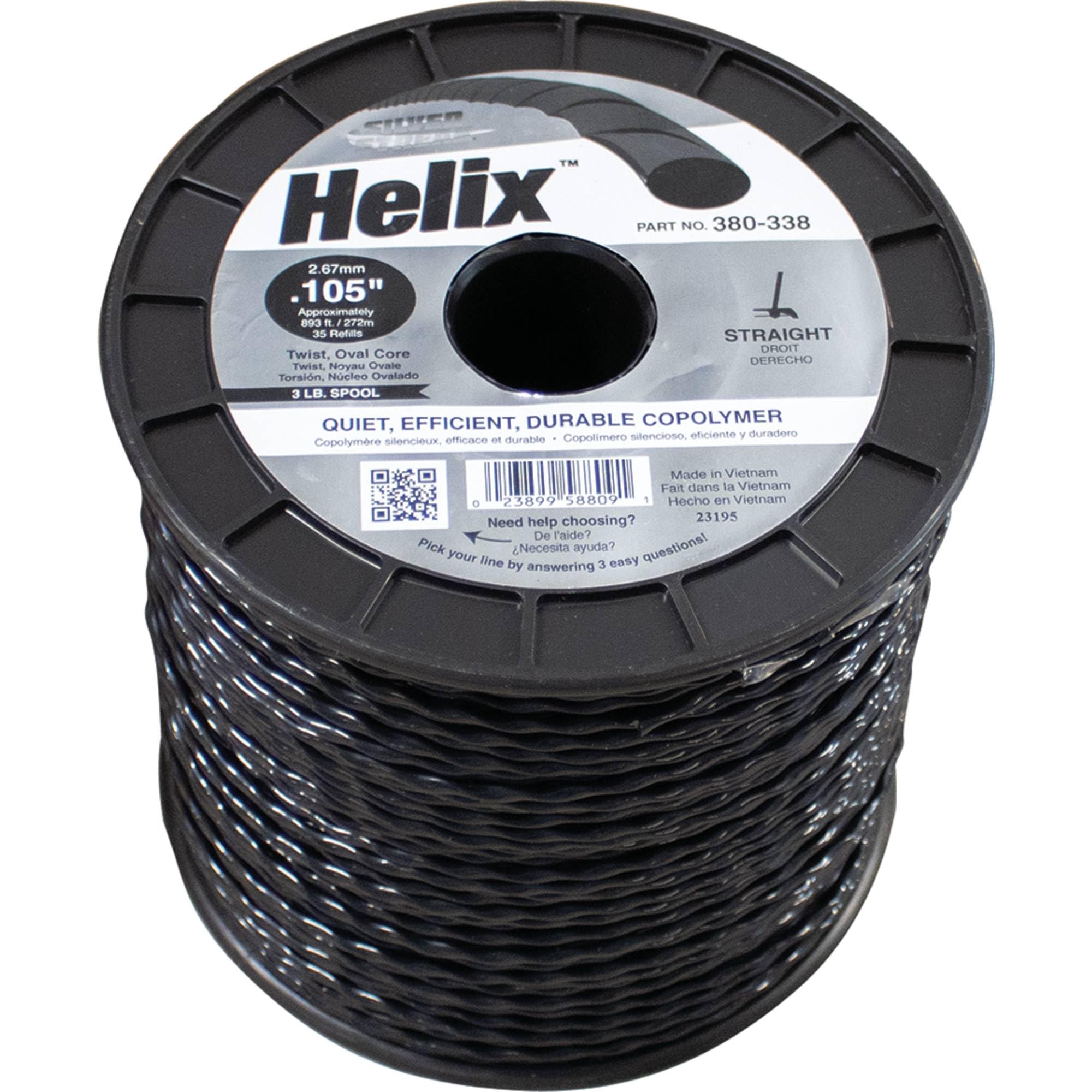 Stens 380-338 Helix Trimmer Line 893' Longitud aproximada, 0.125" de diámetro, Forma de torsión, 3 lbs. Tamaño, Color Negro