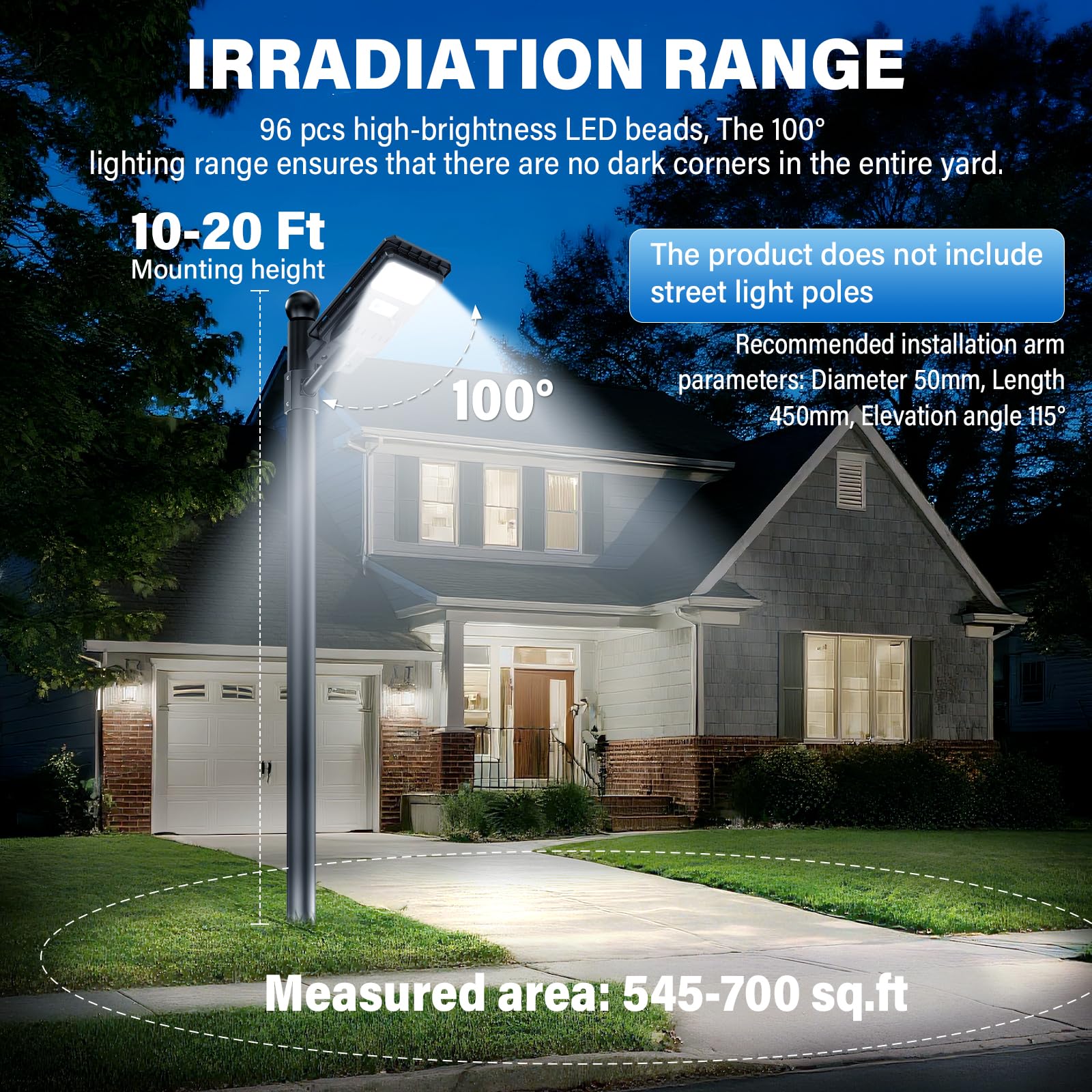 RIGIDON Focos Led Exterior Solares, Farolas Luces, Sensor de Movimiento y Control Remoto, Iluminacion Lampara para Pared Garage Patio Calle Valla, Jardín Terraza, 96 LED 5000mAH, IP66 Impermeable