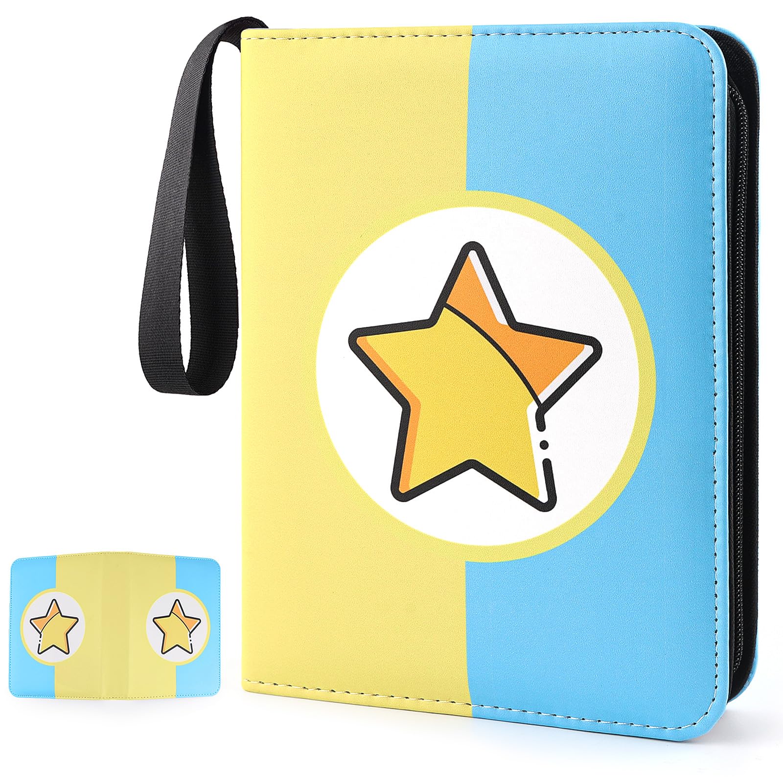GOROMA Card Binder 4-Pockets, 400 Pockets Card Holder with 50 Removable Sleeves, Trading Card Collector Zipper Album Holder, Yellow Blue