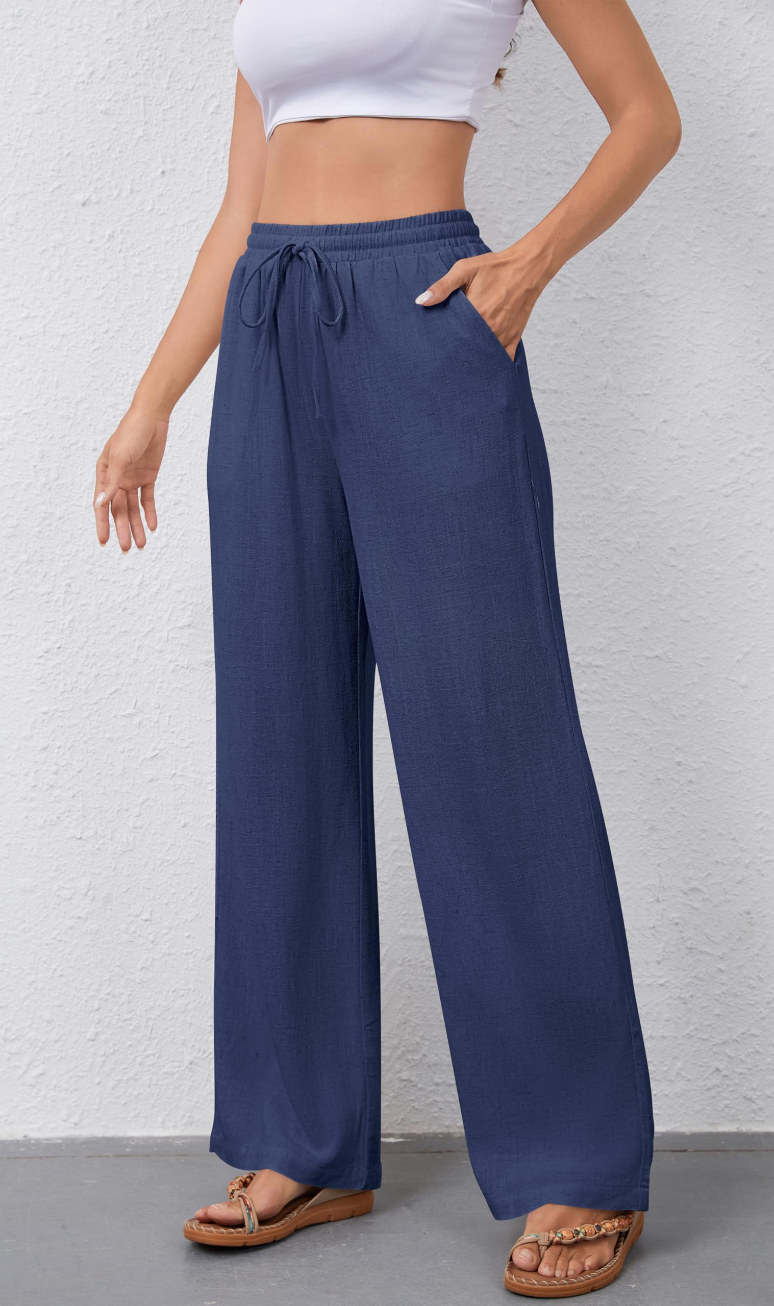 Pantalones de Algodón para Mujer con Cintura Elástica y Pierna Ancha
