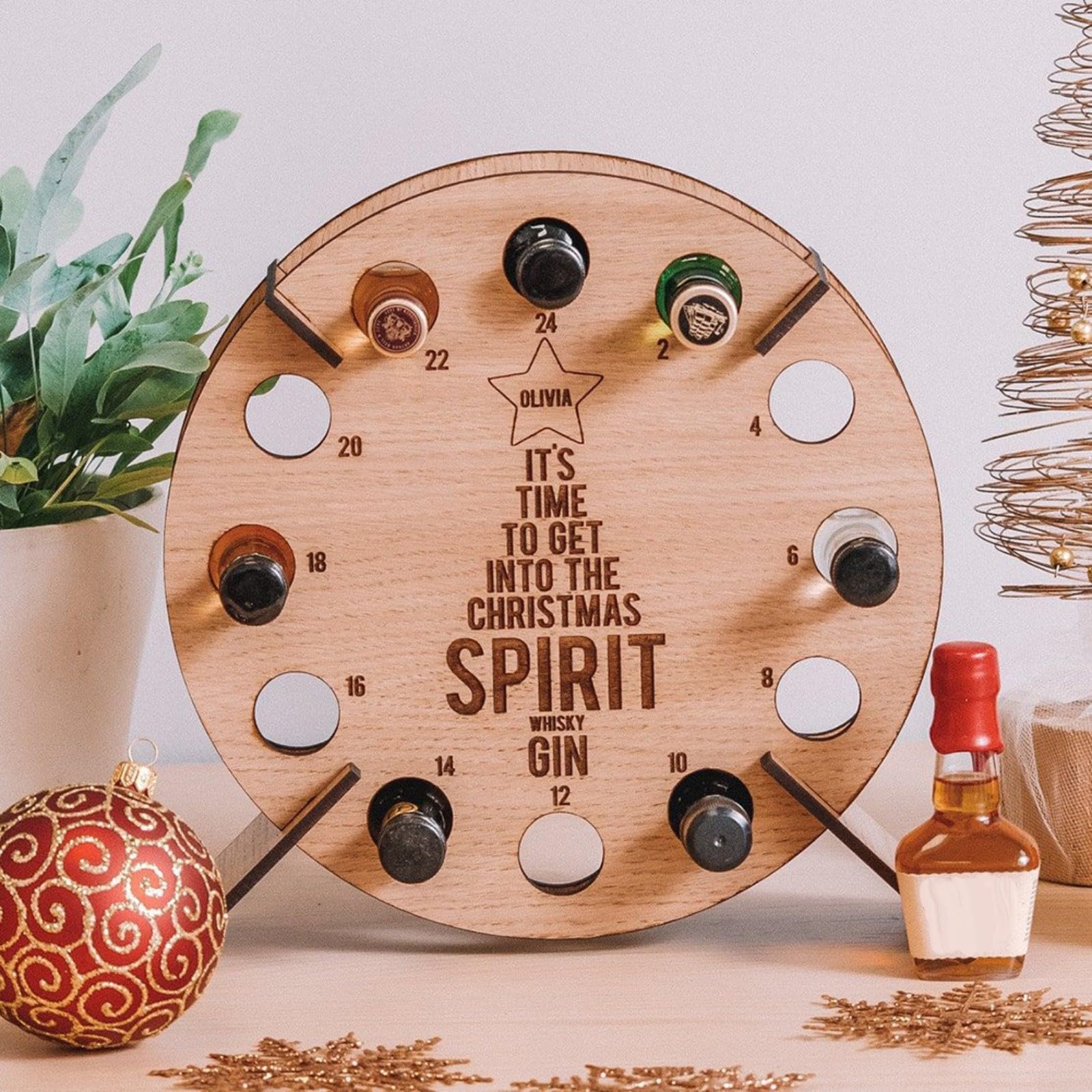 Calendario dell'avvento 2024 con albero di Natale, in legno, per conto alla rovescia per bottiglie di vino, fai da te, verniciabile, decorazione per la casa (1)