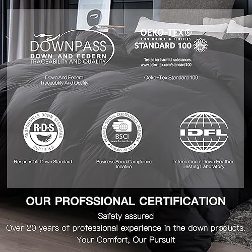 Miniatura 6 de Alanzimo Edredón de plumas de ganso tamaño King para todas las estaciones, ultra suave, 100% a prueba de plumón, color negro, relleno de edredón