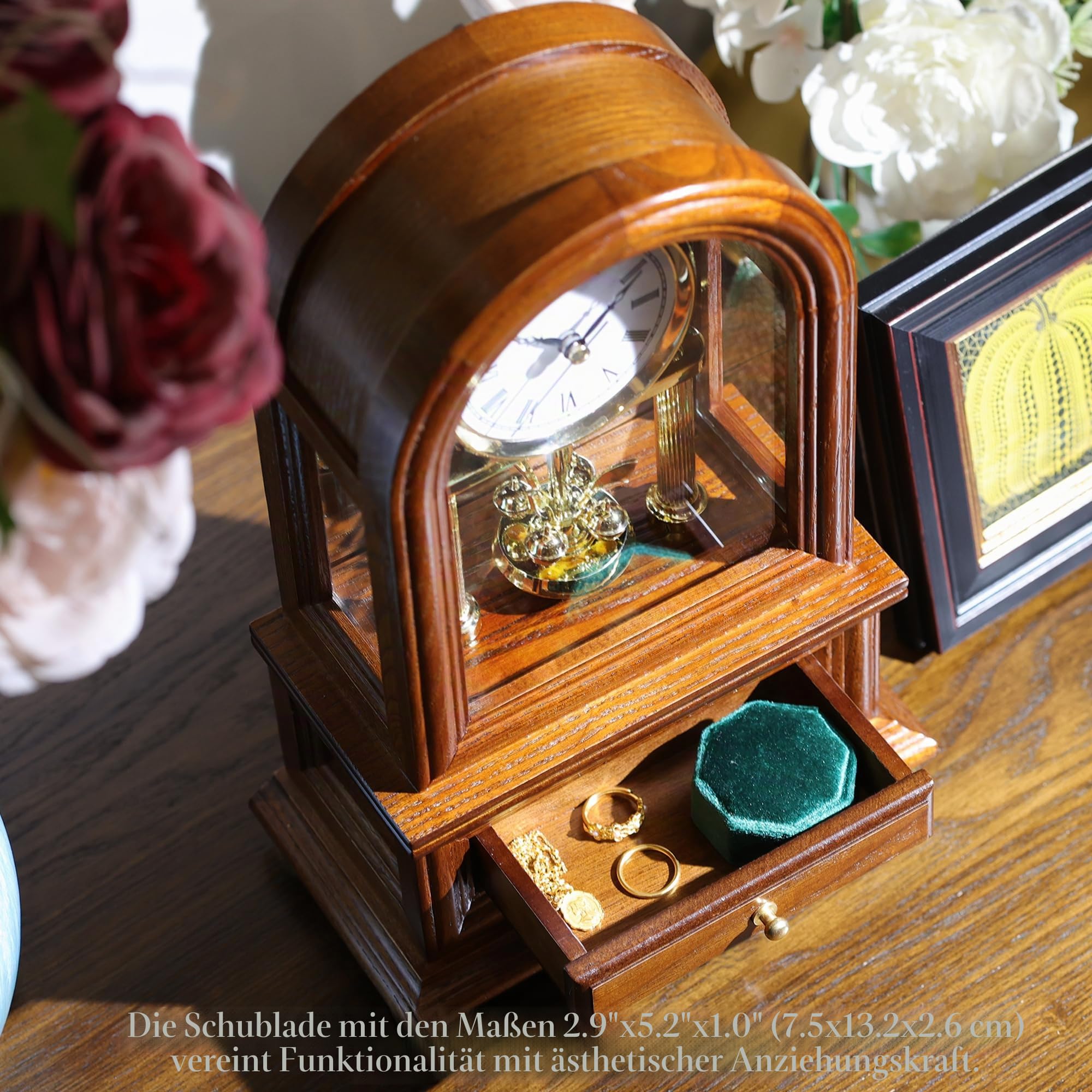 AYRELY® Holz Tischuhr Jubiläumsuhr, Antike Regaluhren, Retro Kaminuhr mit Drehpendel, Schreibtisch Standuhr im Großvaterstil, Vintage Tischuhren für Wohnzimmer, Wohndeko Geschenk