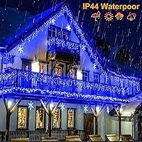 Vista 9 de Luces de carámbano, luces de Navidad de 33 pies con 400 LED, 75 caídas, 8 modos, enchufable e impermeable, para festividades, boda, fiesta, hogar