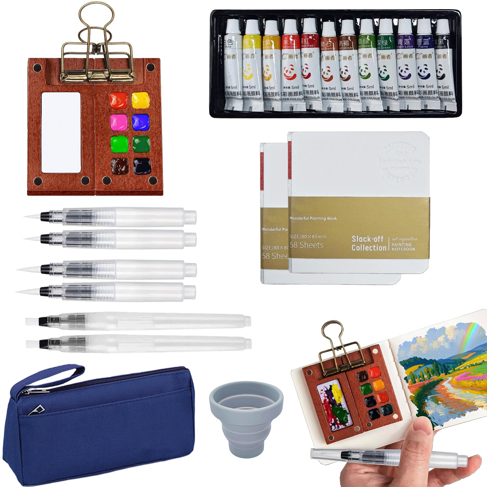 Amazon | ミニ水彩絵の具セット、12色トラベル水彩絵の具キット