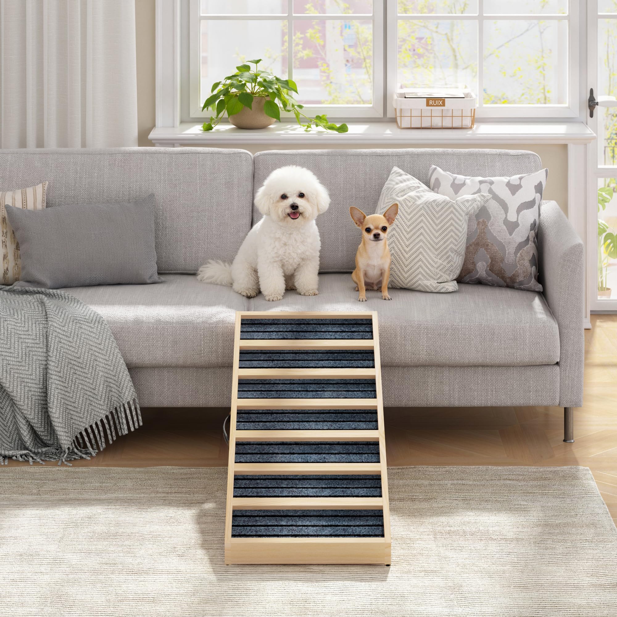Hunderampe Klappbar aus Massivholz Höhenverstellbar mit abnehmbaren Anti-Rutsch-Leisten Für ältere Hunde & Katzen mit Mobilitätseingeschränkung Leicht & Tragbar für Auto, Sofa, Bett