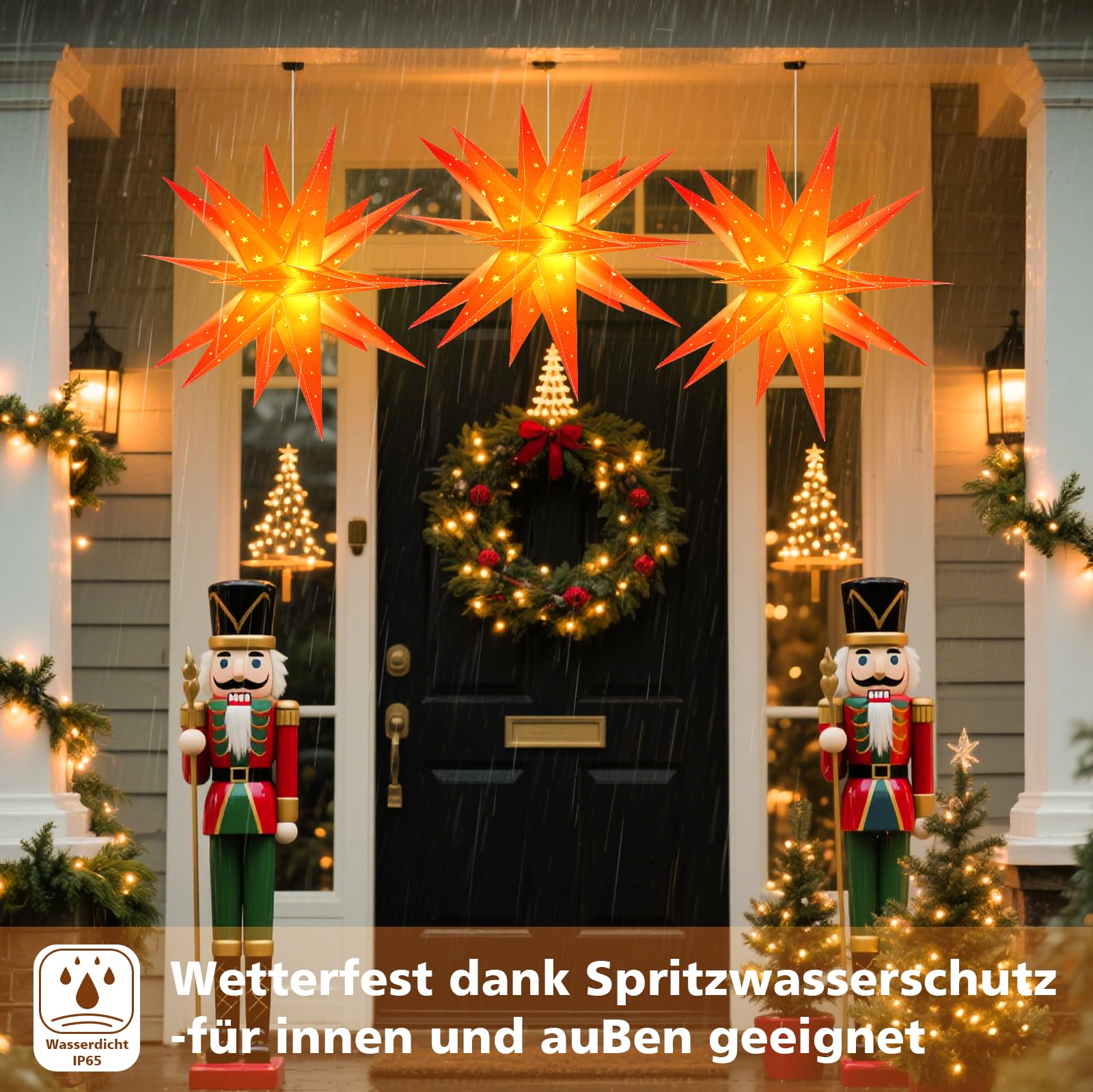 Sky angle 3D Weihnachtsstern Beleuchtet Batterie mit Timer für Fenster - 60cm Dekorieren von Weihnachtsbaum, Rot led Weihnachtsstern für Innen, Außen, Innenhof, Balkon Und Garten