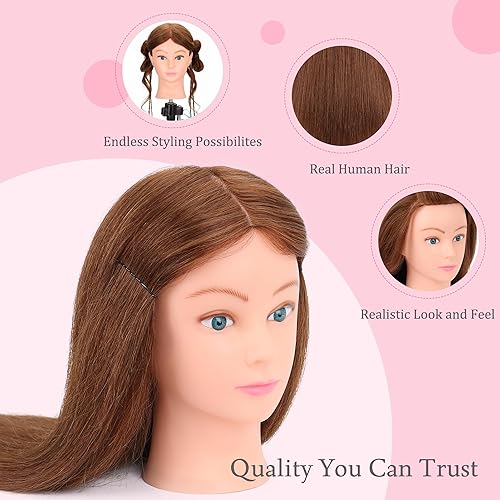 Miniatura 3 de Cabeza de Maniquí de Cabello Humano con Soporte de Trípode 22"-24" Femenina Cabeza de Maniquí de Cabello 100% Humano Cabeza de Maniquí para Peinado