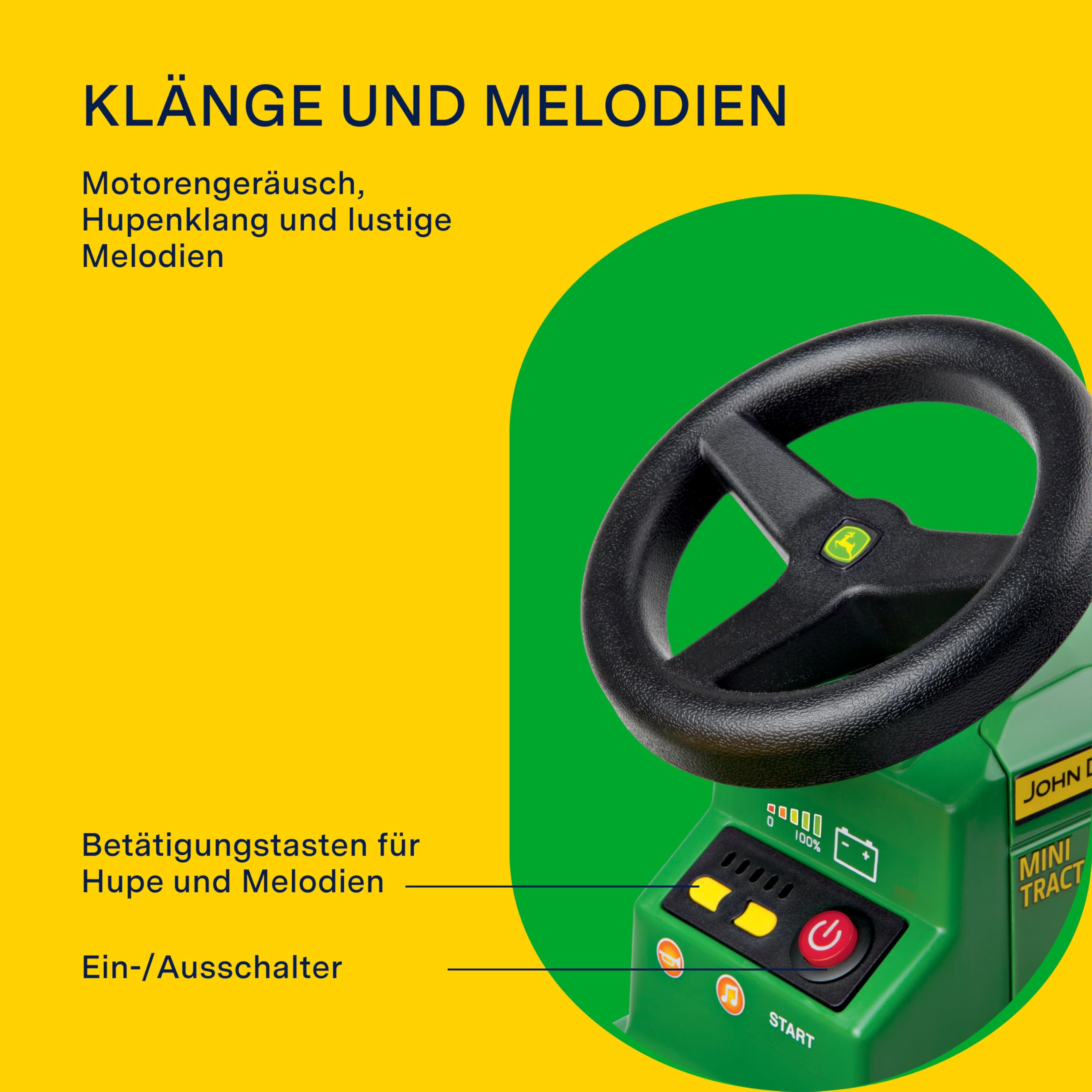 Peg Perego John Deere Mini Traktor – Elektrischer Kindertraktor 6V ab 1 Jahr mit wiederaufladbarer Batterie, LED-Lichter, Hupe, Geräusche und Melodien