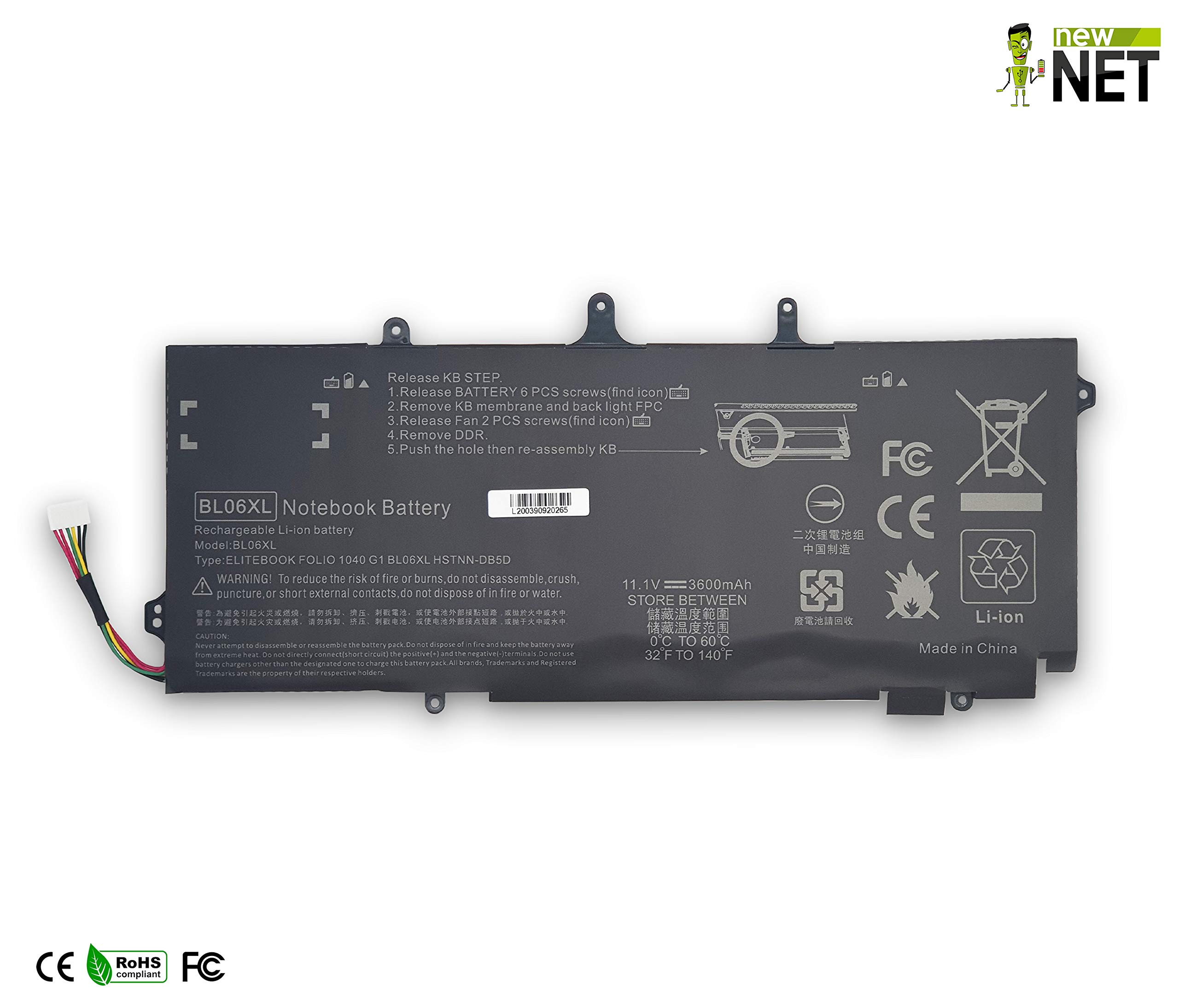 new net Batteria BL06XL BL06042XL 722236-171 HSTNN-DB5D HSTNN-W02C 722236-2C1 Compatibile con Notebook HP EliteBook Folio 1040 G0 G1 G2 [3600mAh 11.1V]