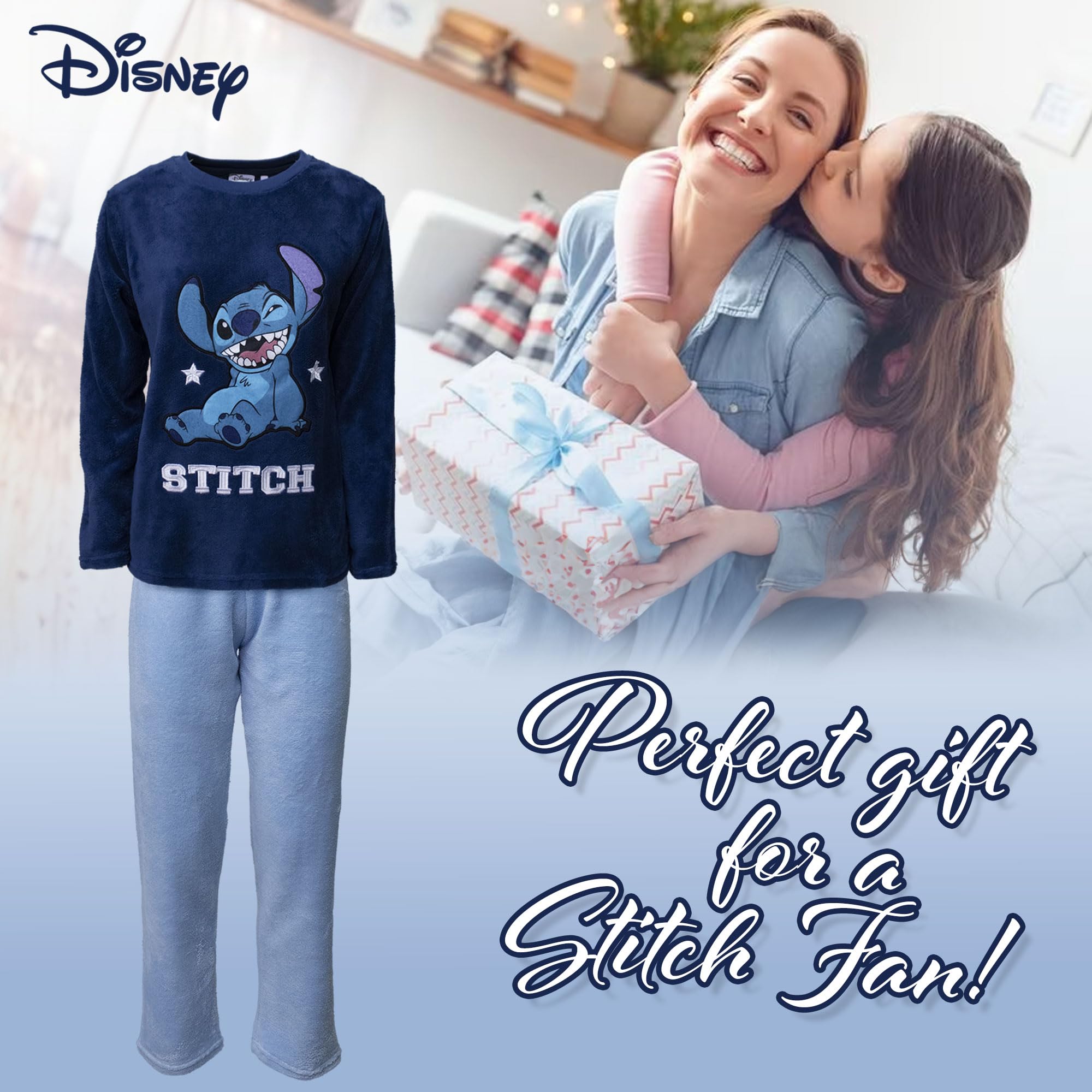 Disney Lilo und Stitch Schlafanzug für Damen und Mädchen, lang, Winter, aus Fleece 6953
