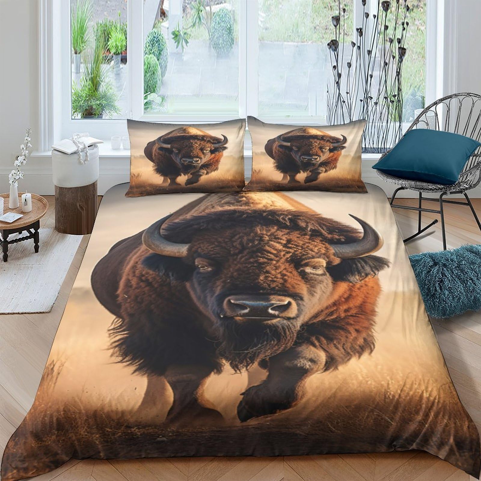 Ctjqhvkz Style-1 3D Printed Wild Buffalo Fitted Sheet Microfiber Soft Anti-Slip Prairie Bison Bed Cover For Bedroom Guest Room Decor Single（135X200cm）