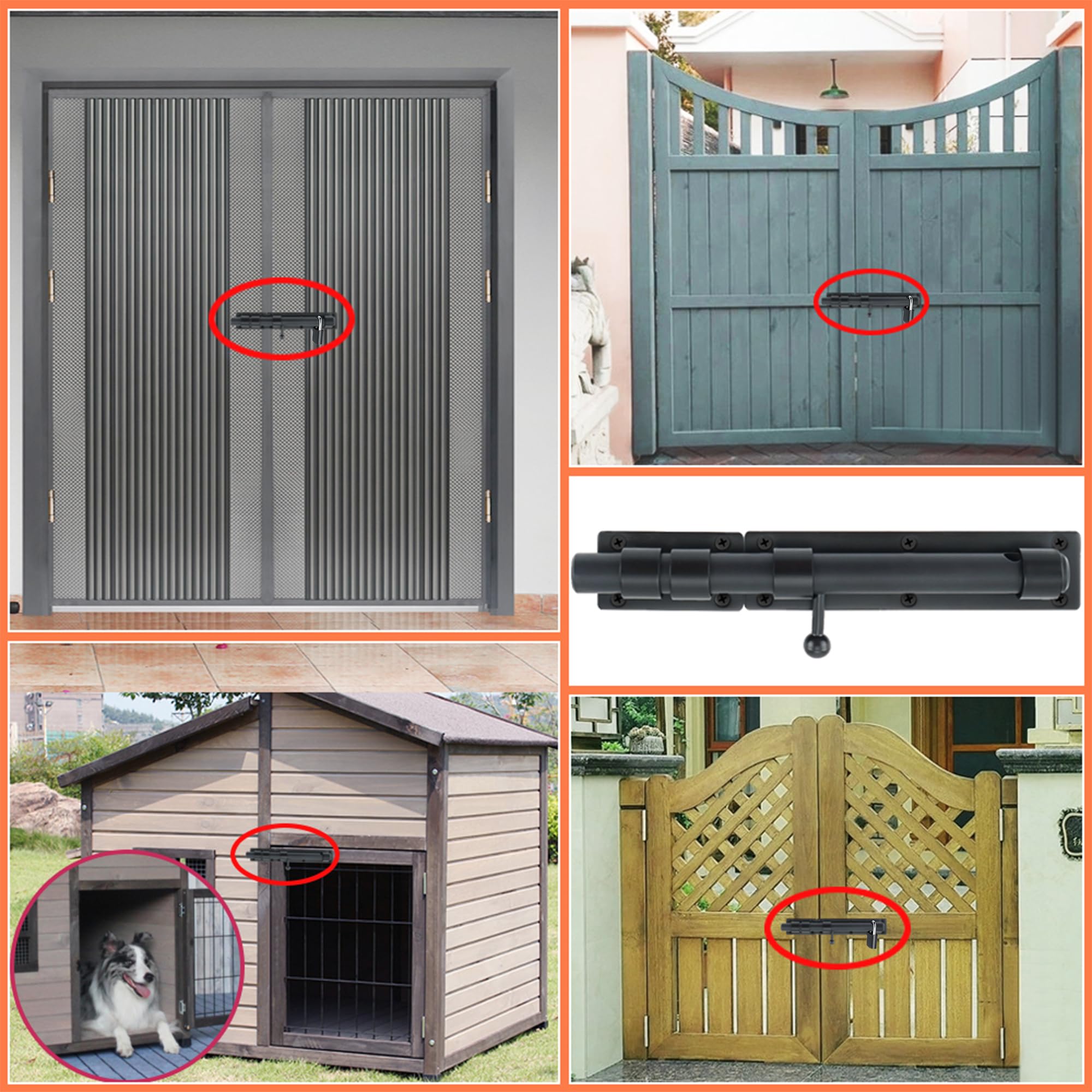 Catenaccio Porta In Acciaio Inox 304 - Chiavistello Nero Con Foro Per Lucchetto, 150mm - Foto 2