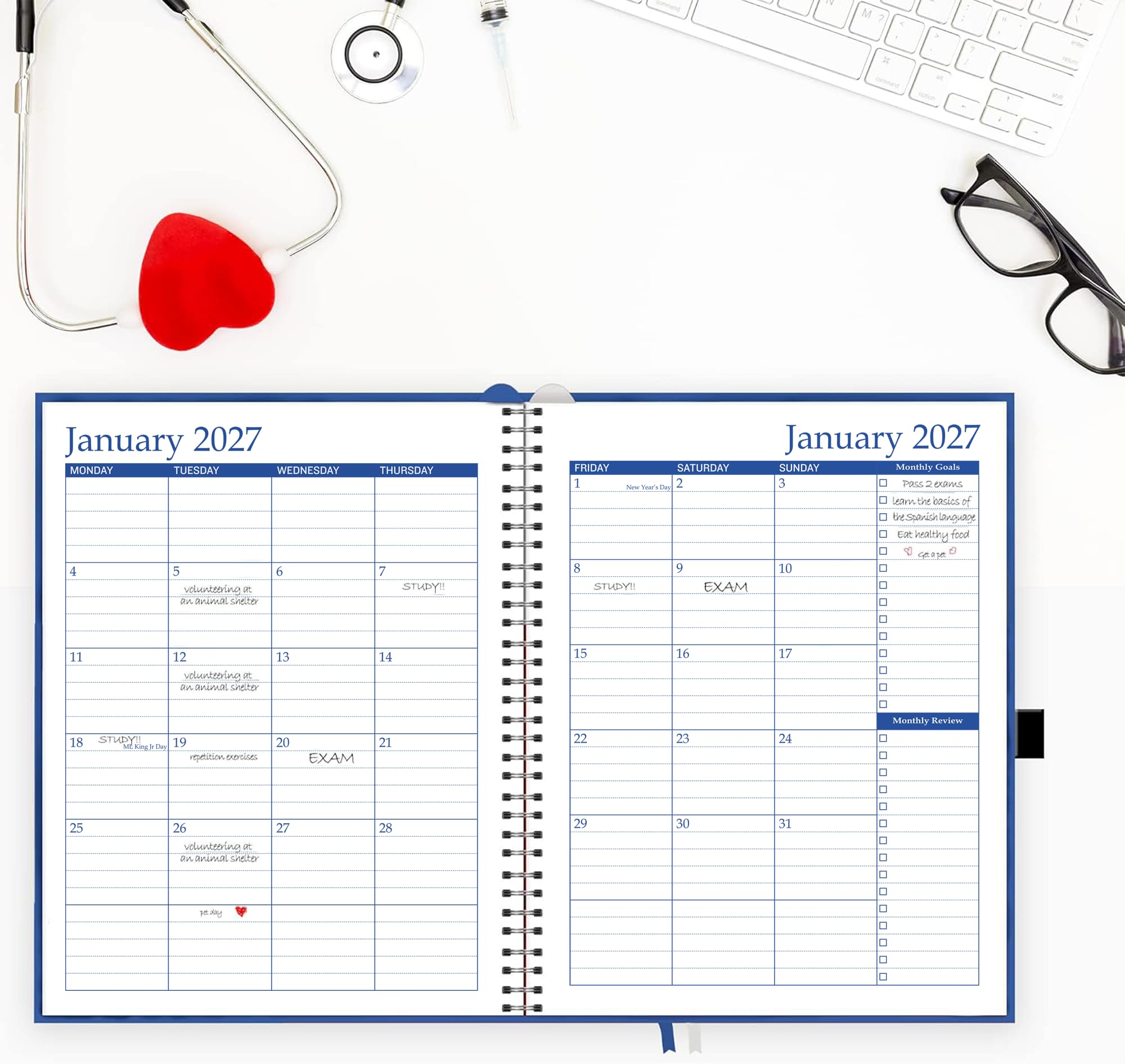 Stundenplaner 2026-2027 von StriveZen, Juli 2026 - Dezember 2027, Wochen-Terminbuch, Tagesplanungskalender, Medizin, Business, 15 Minuten, Taschen, groß, Hardcover, 21,6 x 28,9 cm