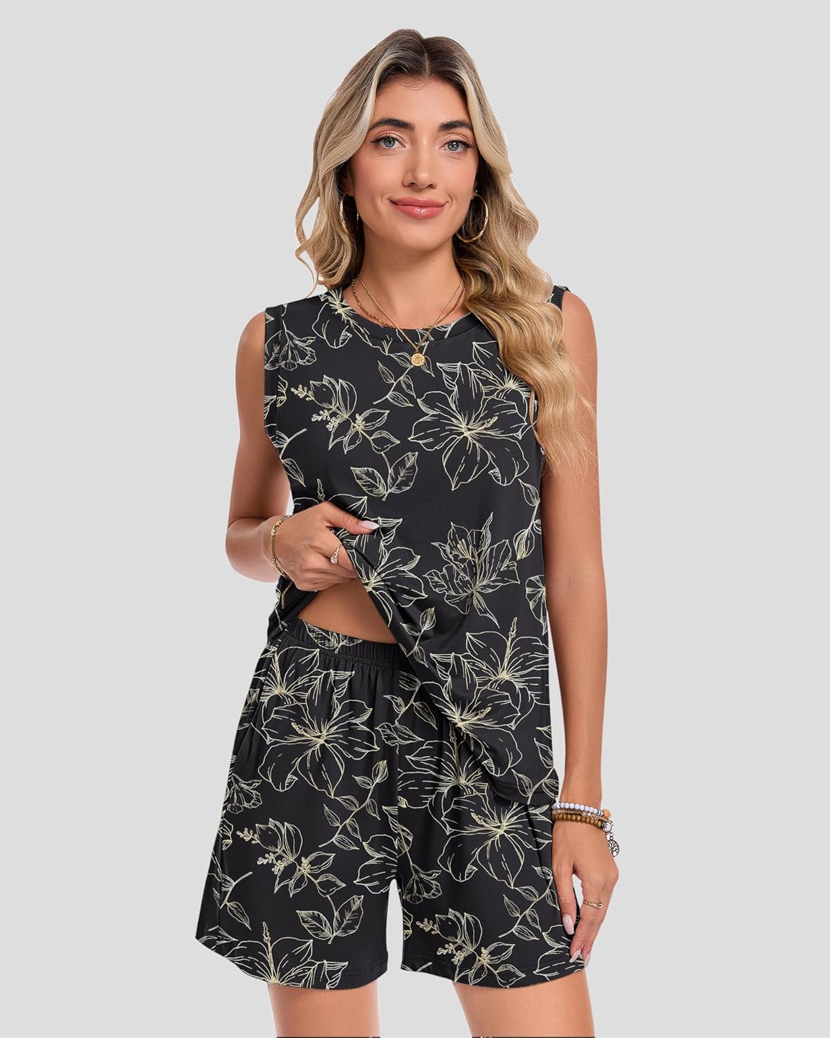 AUSELILY 2 Piece Sets for Women 2026 Summer Casual Crew Neck Sleeveless Pleated Shorts Set Resort Travel Outfits - Image 4