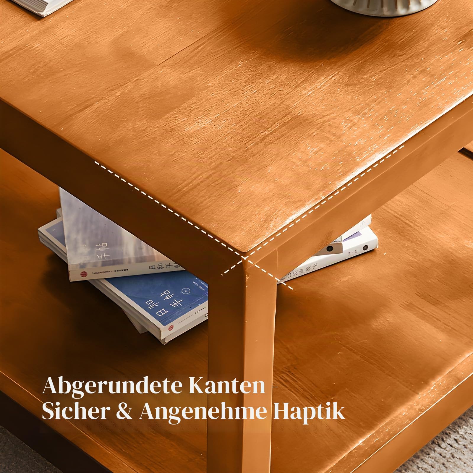 Beistelltisch aus Massivholz, Quadratischer Couchtisch mit Ablage, 2-Ebenen Kaffeetisch für Wohnzimmer, Nachttisch aus Gummibaumholz, 60 x 60 x 60 cm (Natur)