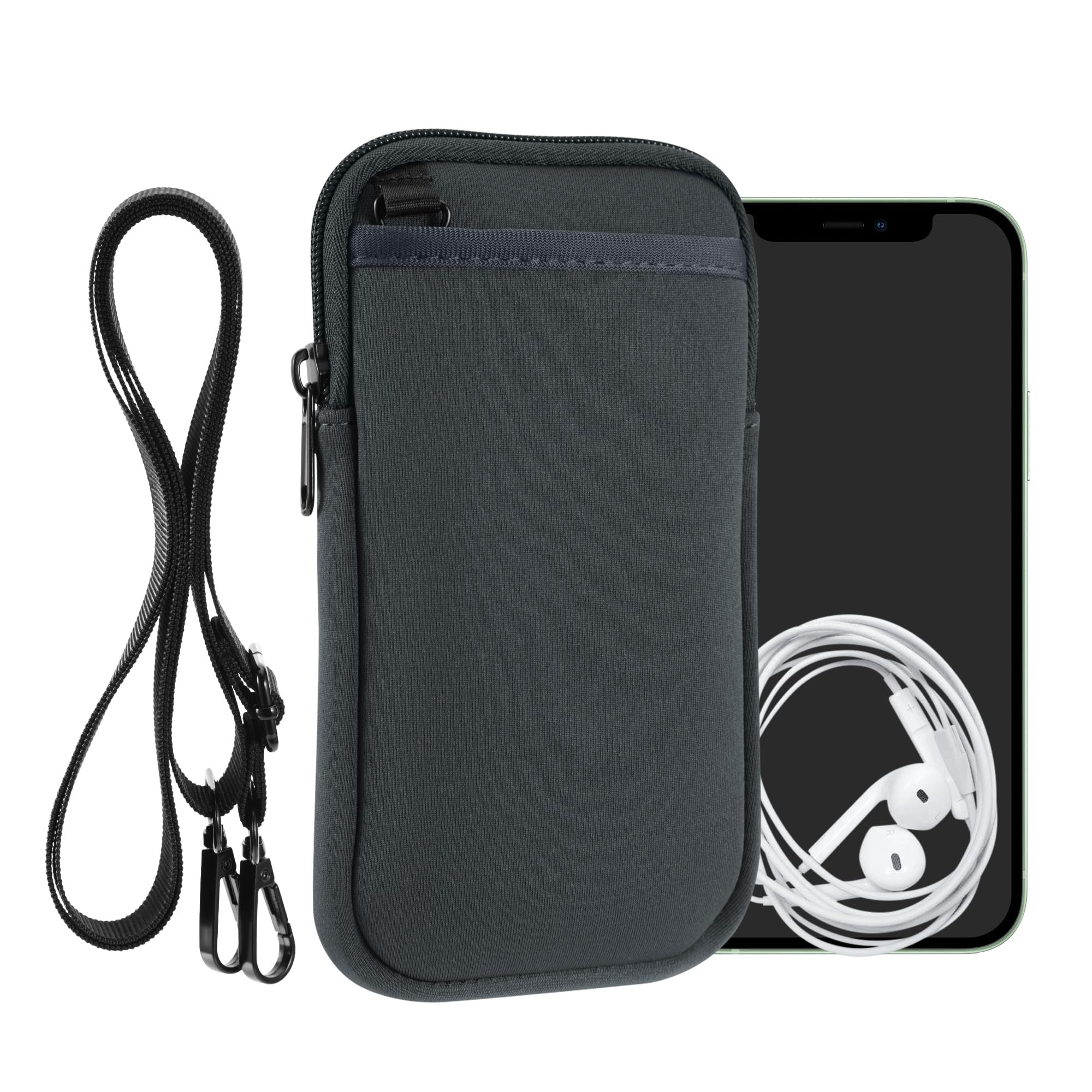 kwmobile Etui na telefon do noszenia na szyi dla XL - 6,7/6,8" - Pokrowiec z paskiem - Pokrycie neoprenowe z zamkiem błyskawicznym - 17,2 x 8,4 cm - Etui naszyjnik w kolorze ciemnoszarym