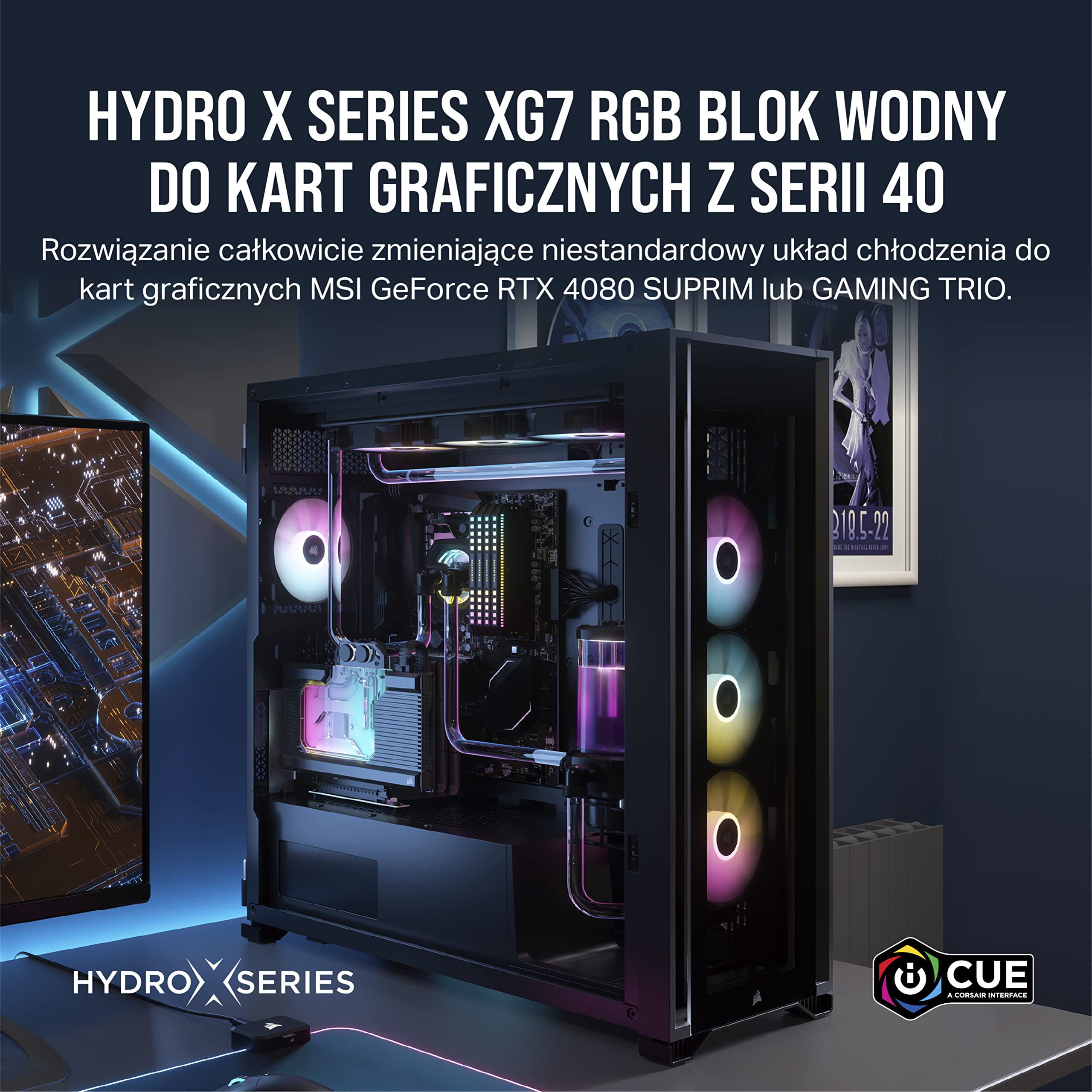 Corsair Hydro X Series XG7 RGB 4080 SUPRIM/TRIO Blok Wodny do Kart Graficznych — Do Kart MSI GeForce RTX™ 4080 SUPRIM i GAMING TRIO — Niklowanej Miedzi - W Komplecie Płytka Montażowa - Czarny