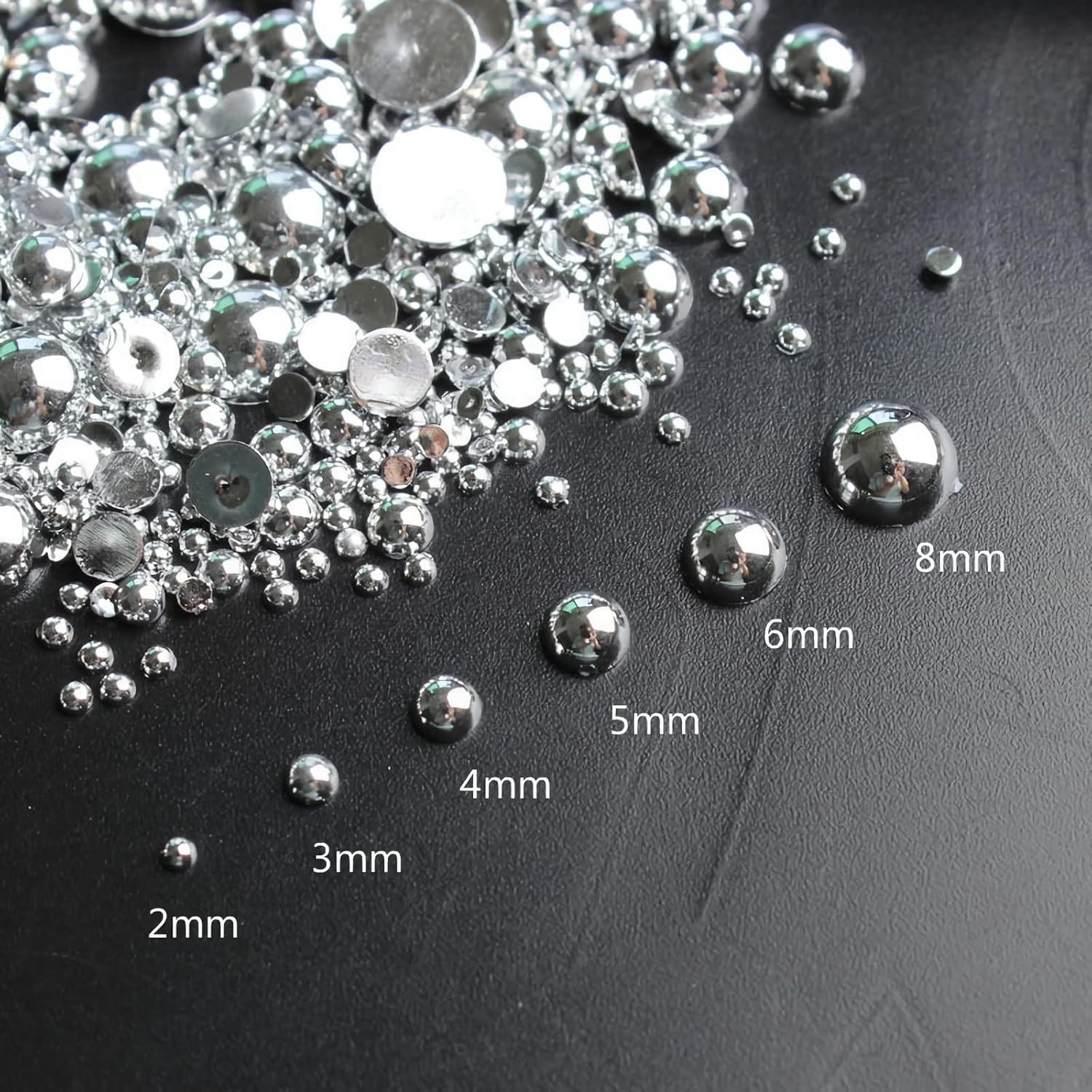 Mixed Sizes 2mm-8mm 1000pcs Imitation Pearls Half Ball Flatback Bead Loose Beads Gem Scrapbook Craft DIY Decorations (Mine Silver) - Image 2