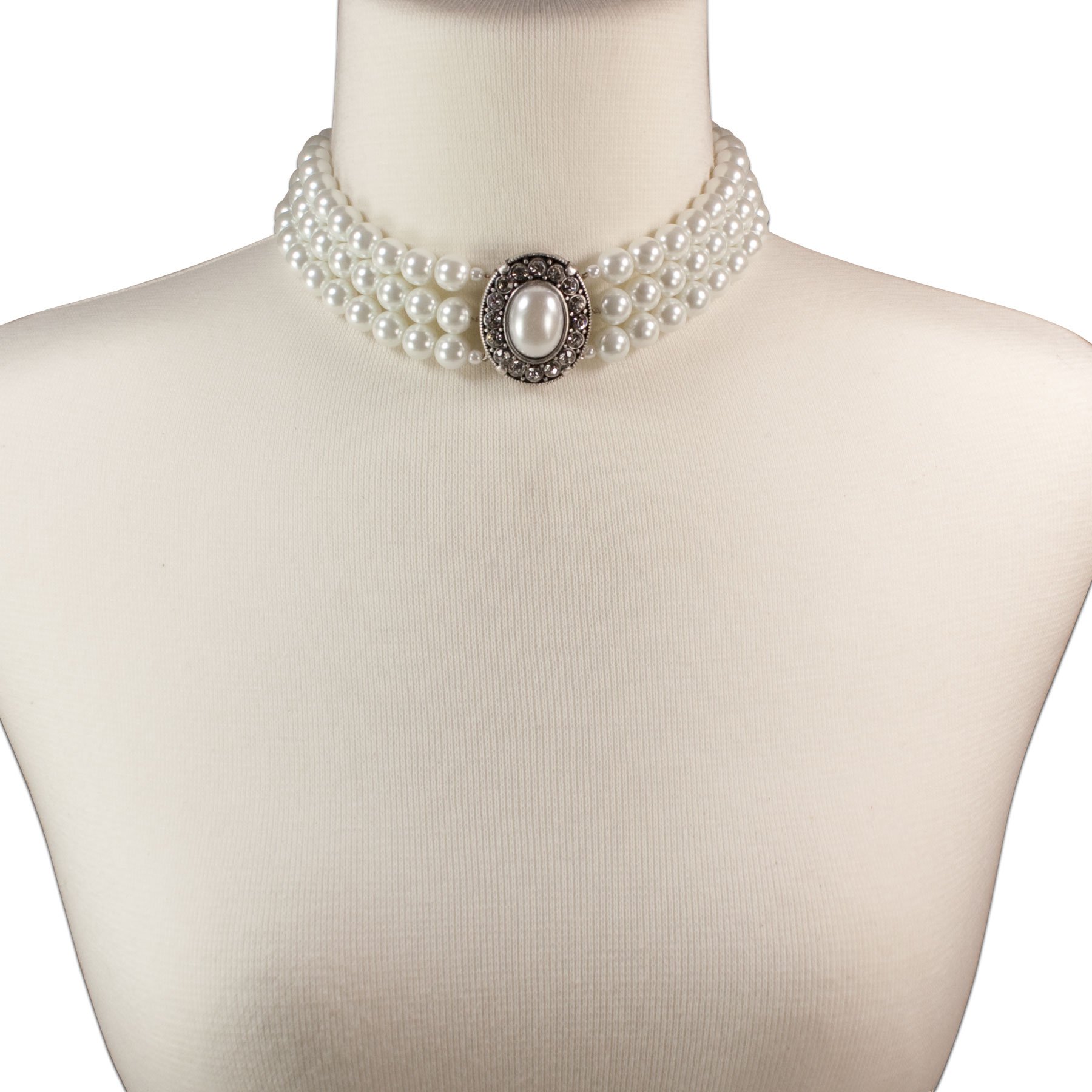 Bijou de dirndl/costume traditionnel bavarois pour femme Collier traditionnel à 3 rangs de perles en strass Blanc crème Pour la fête de la bière