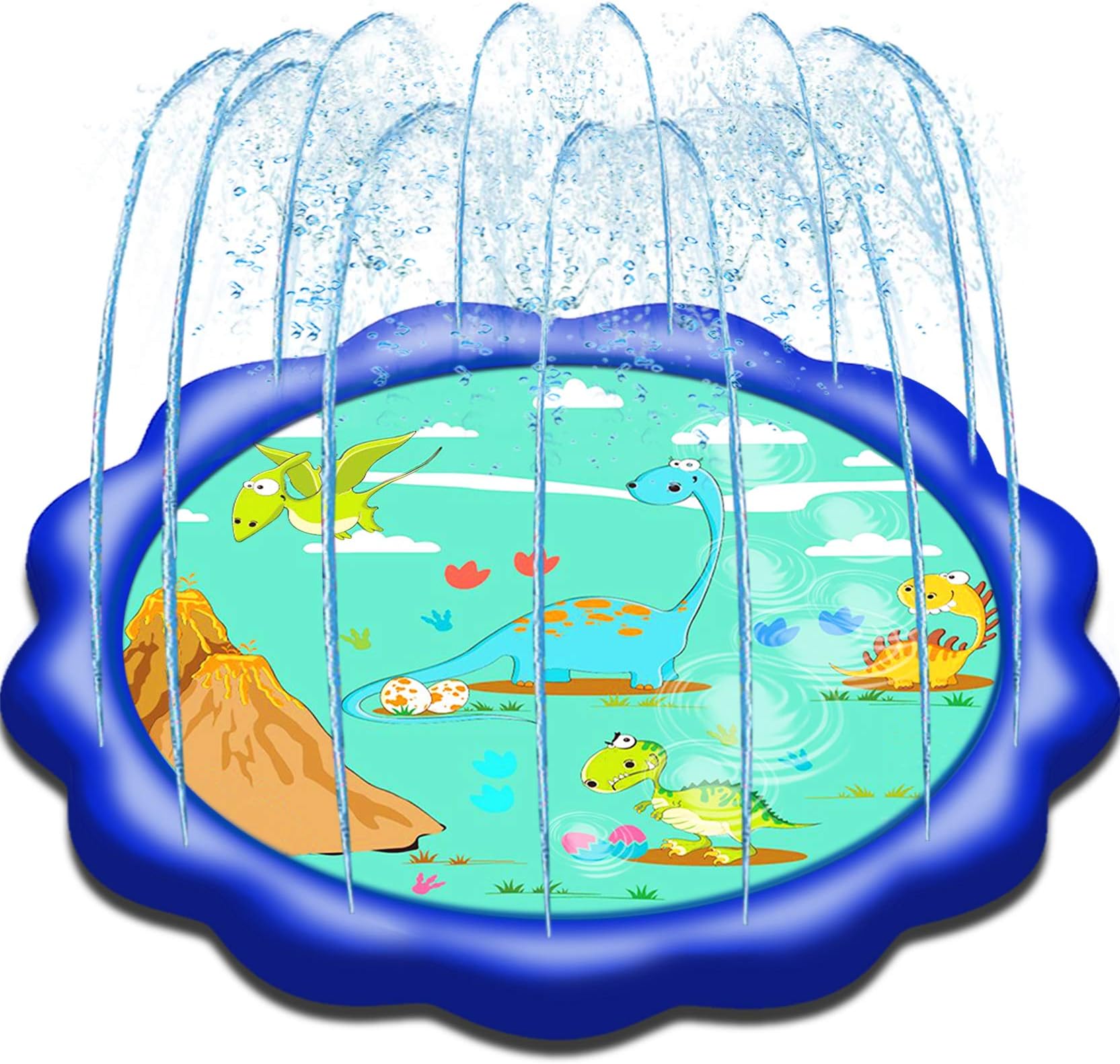 Splash Pad for Kids Outdoor Sprinkler Pool Water Toys - Birthday Gifts for 1-12 Years Old Kids Boys Girls Baby Toddlers Dinosaur Themed
