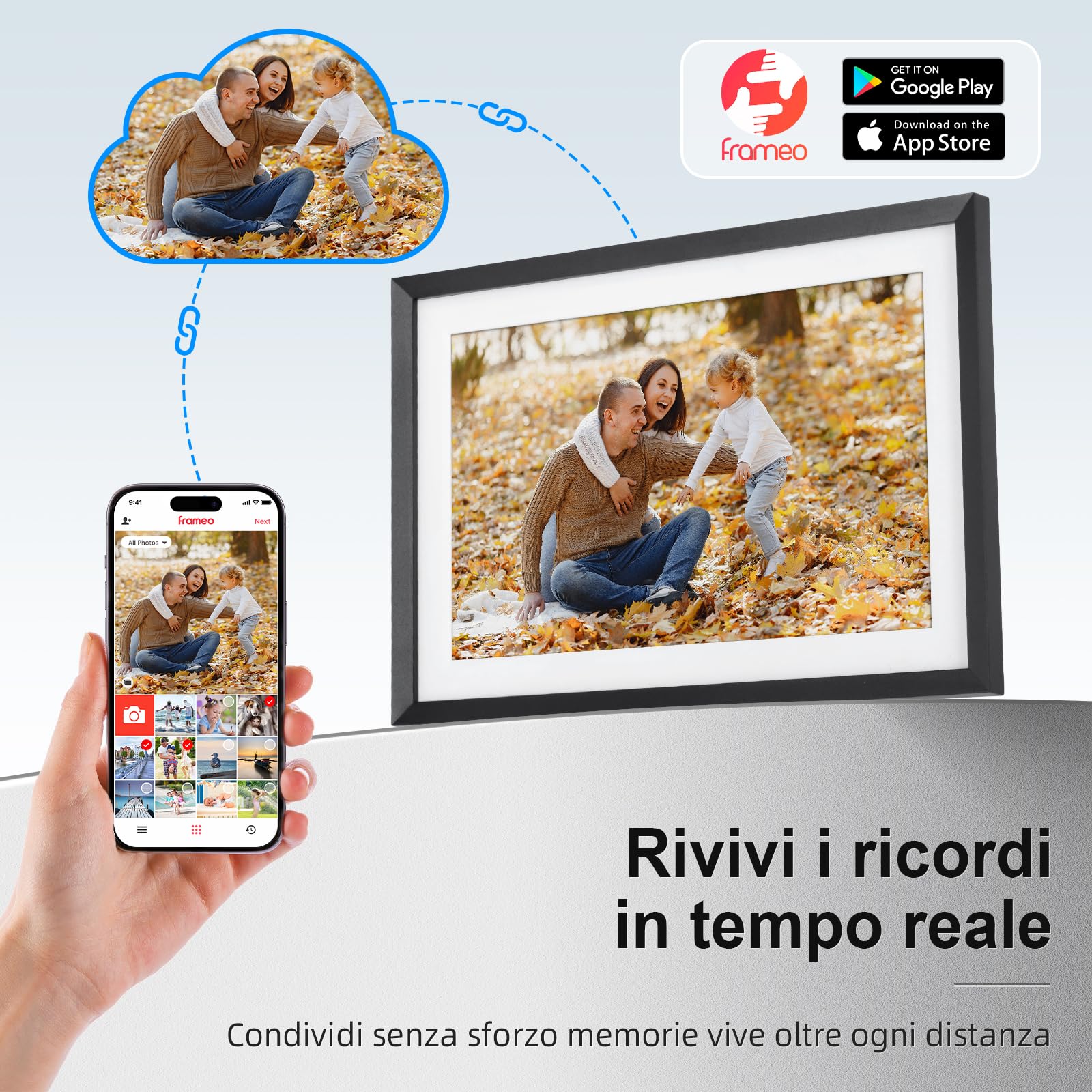Cornice Digitale Foto, Rollei Smart Frame WiFi 107 10,1 Frameo Portafoto Digitale 32GB 1280x800 Schermo Tattile IPS Condivisione Istantanea di Foto e Video Nero Cornice-Digitale-Foto-Frameo-WiFi