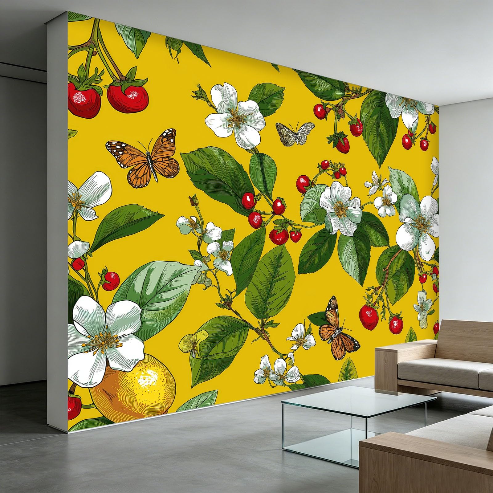 Papel pintado no tejido efecto 3D Mariquita Mariquita Bayas 450 x 280 cm XXL Papel pintado fotográfico dormitorio Tropical Papel pintado Salón Pared Decoración Pasillo Aesthetic Murales