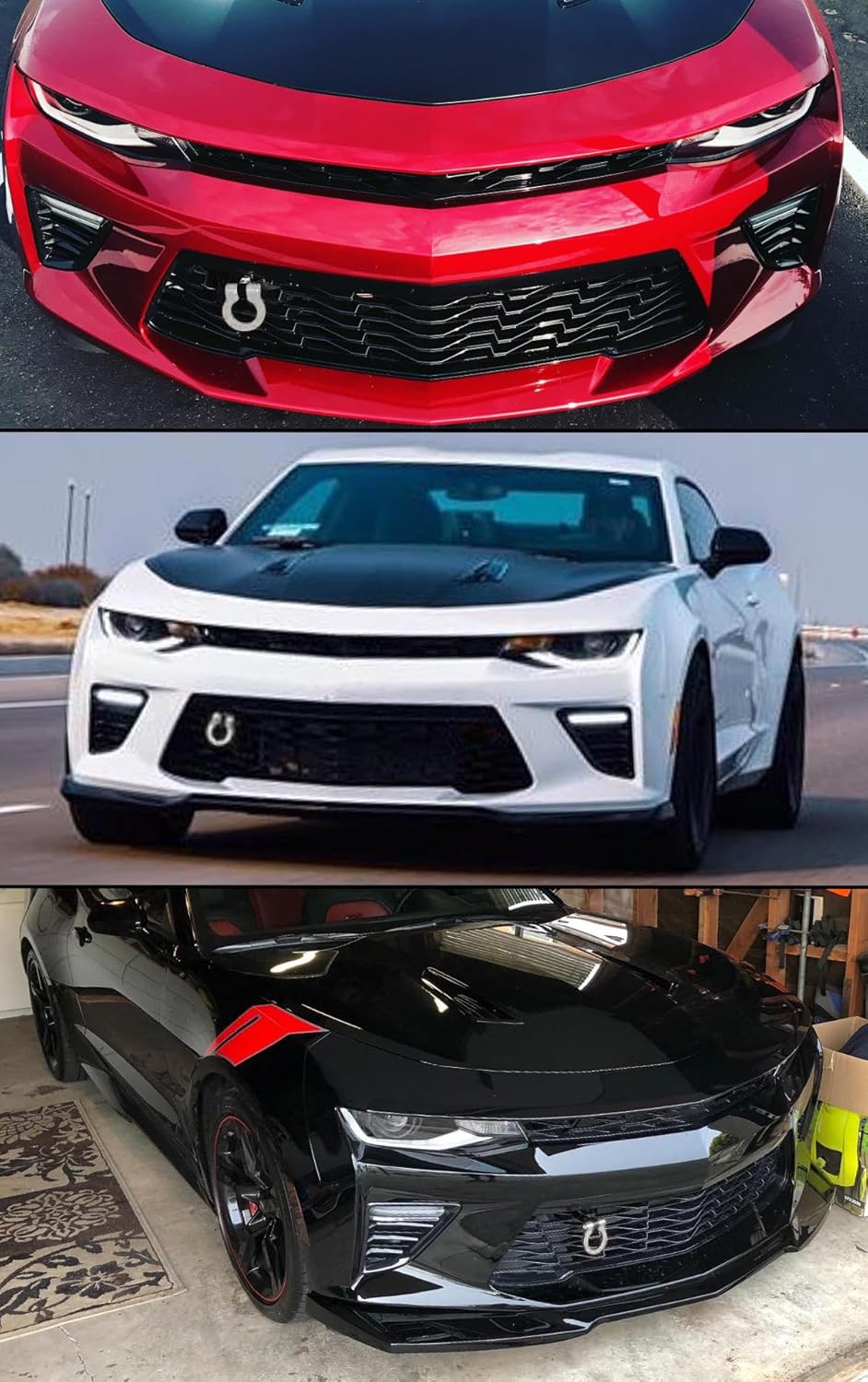 Cuztom Tuning Black Silver Bumper Folding Ring Screw on Type Tow Hook Compatible with 2016-2024 Chevy Camaro LS LT SS ZL1